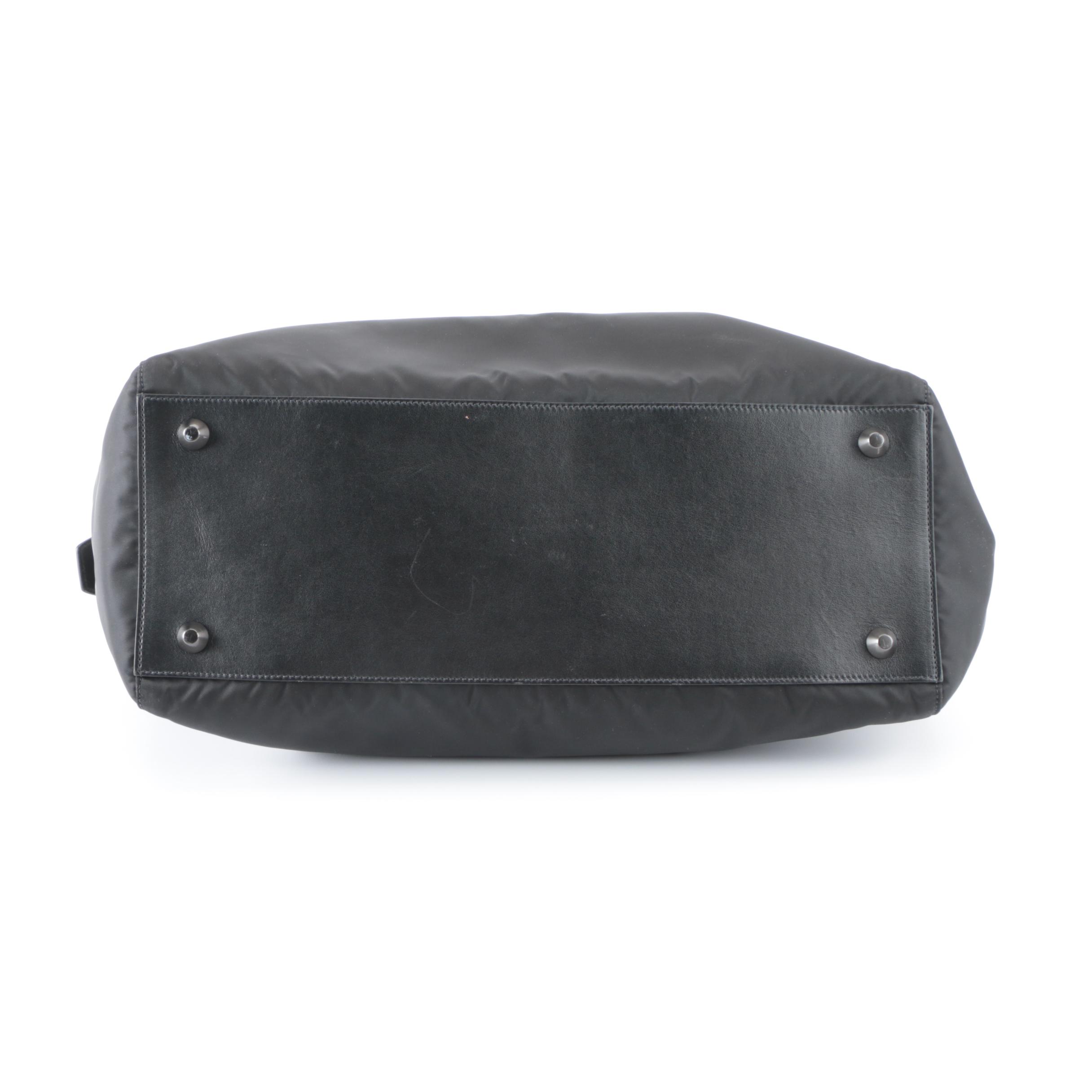 Prada Black Tessuto Nylon and Leather Weekender Zip Bag