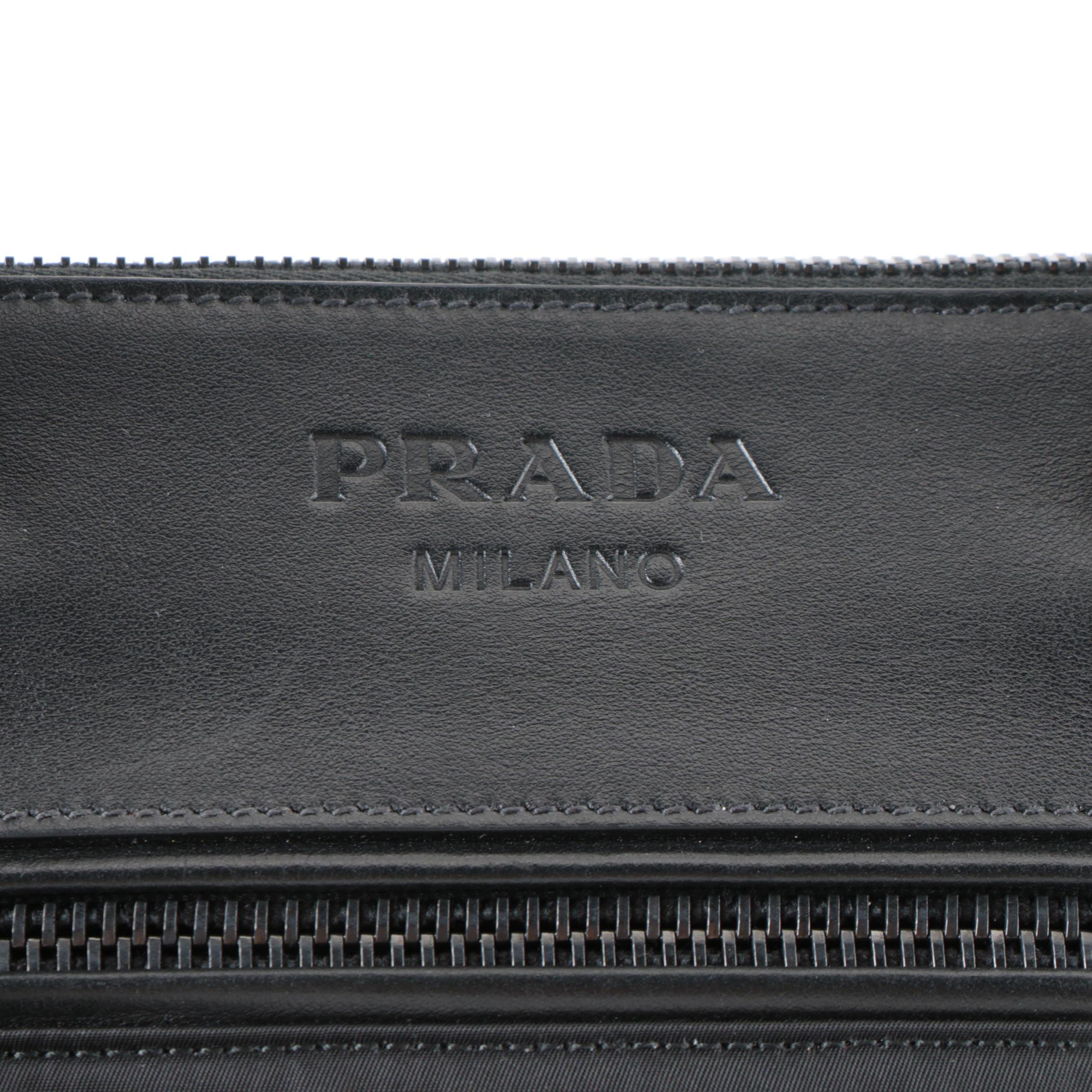 Prada Black Tessuto Nylon and Leather Weekender Zip Bag