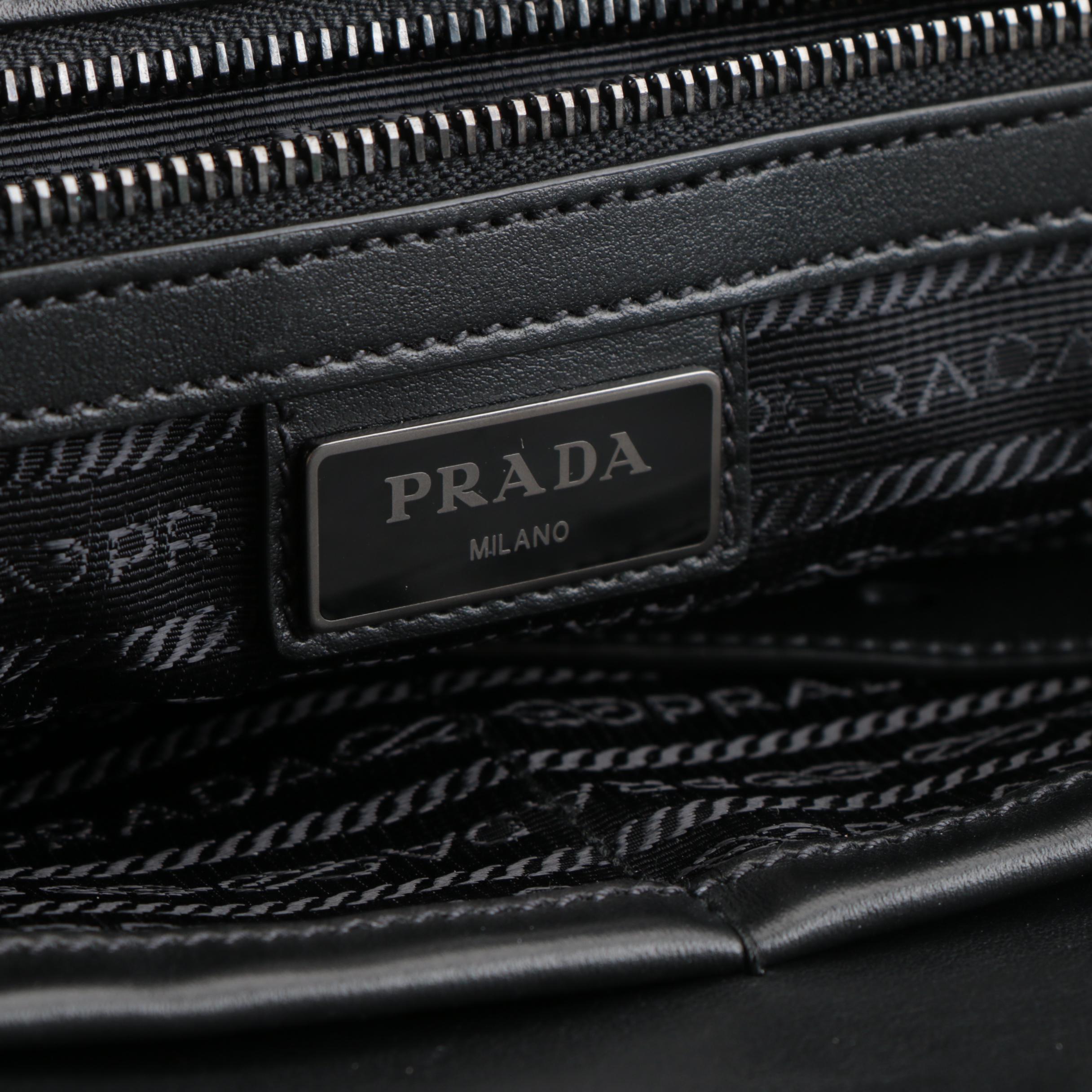 Prada Black Tessuto Nylon and Leather Weekender Zip Bag