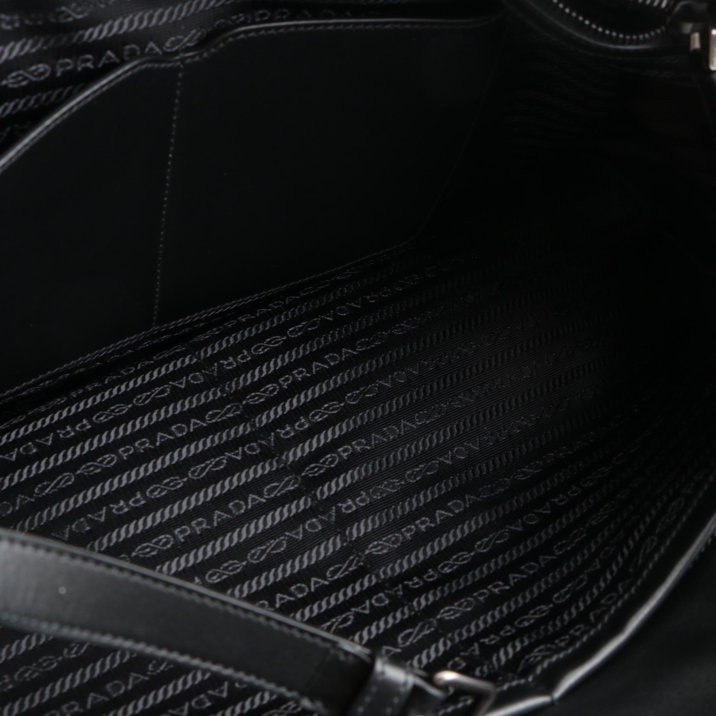 Prada Black Tessuto Nylon and Leather Weekender Zip Bag