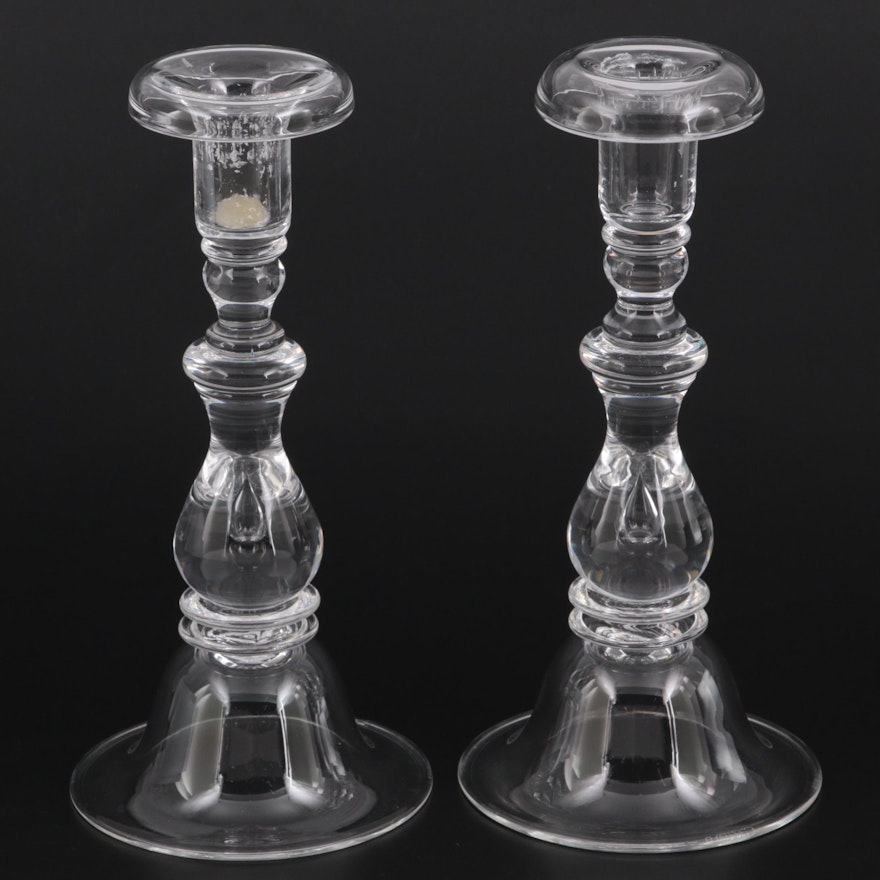 Steuben Art Glass "Teardrop" Single Light Baluster Candlesticks