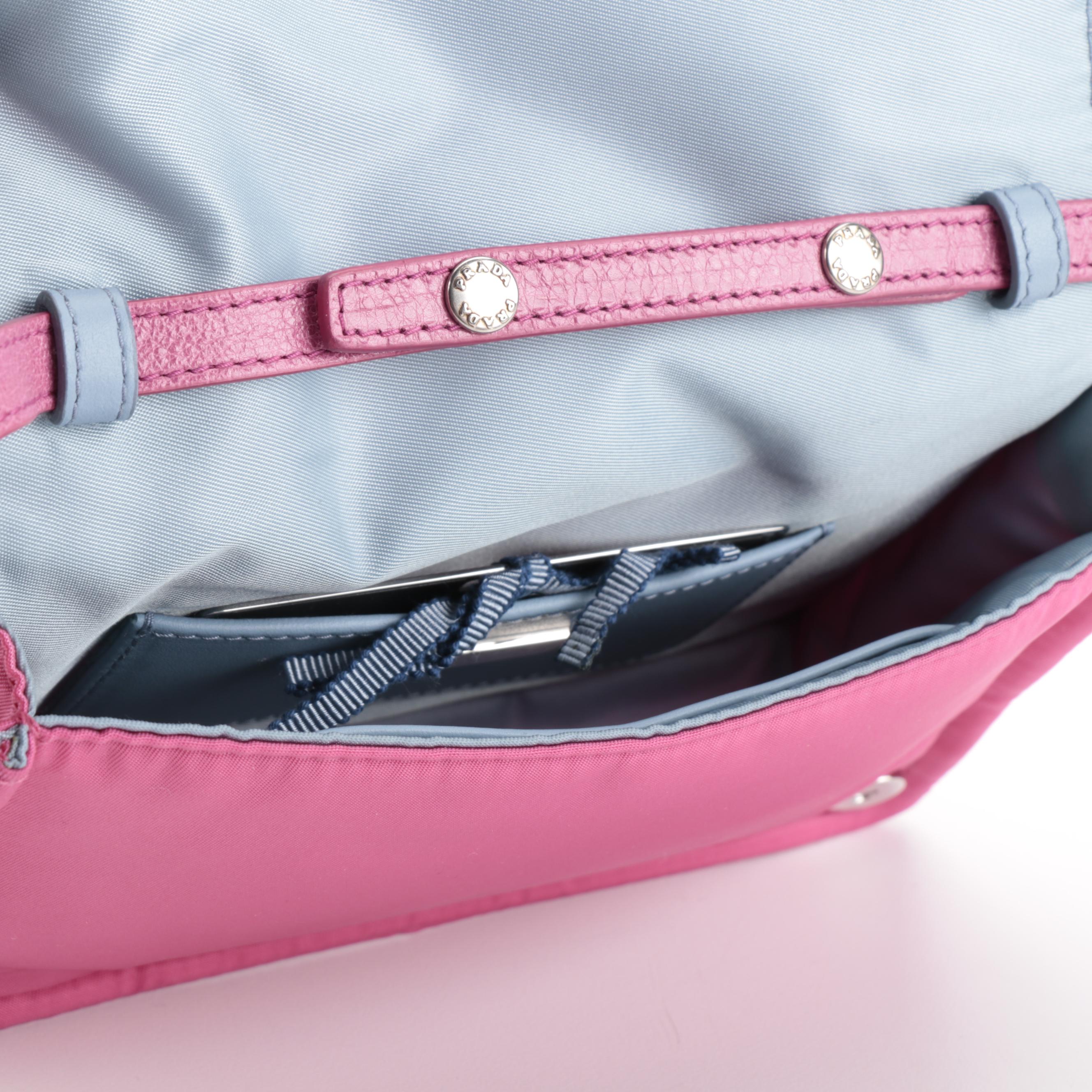 Prada Etiquette Front Flap Crossbody in Studded Pink Tessuto Nylon