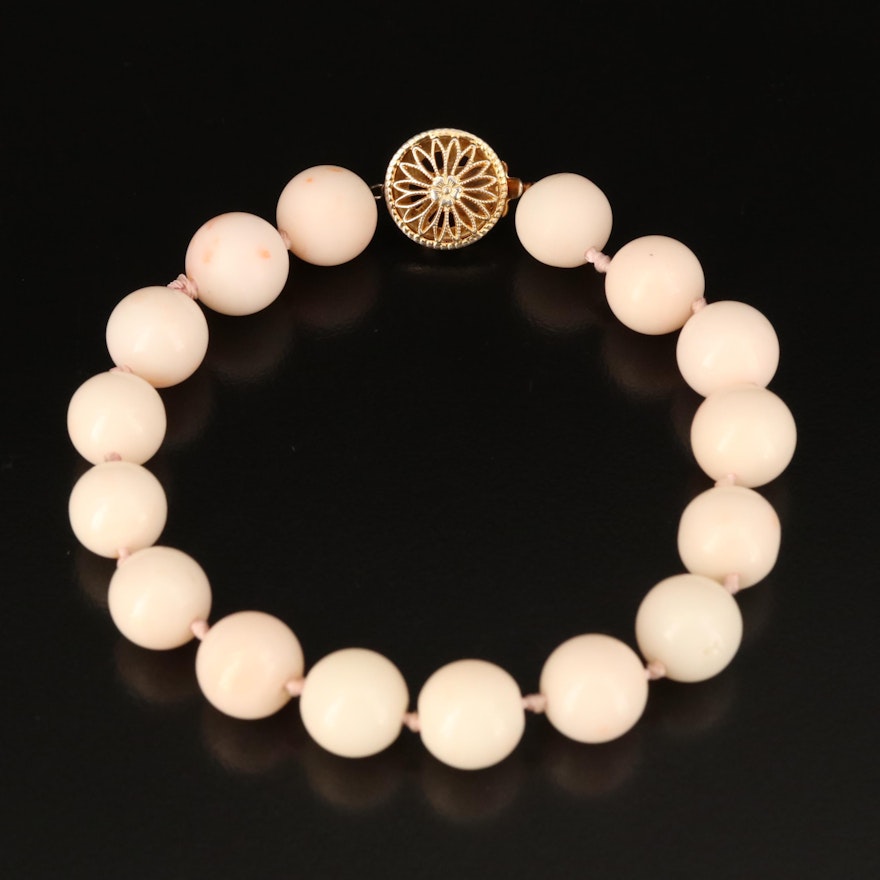 Coral Beaded Bracelet with Sterling Silver Clasp