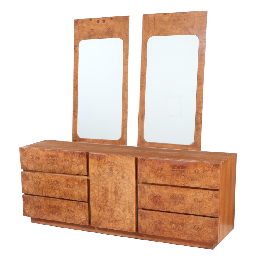 Roland Carter for Lane "Alpha" Burl Wood-Veneered Dresser with Dual Mirrors