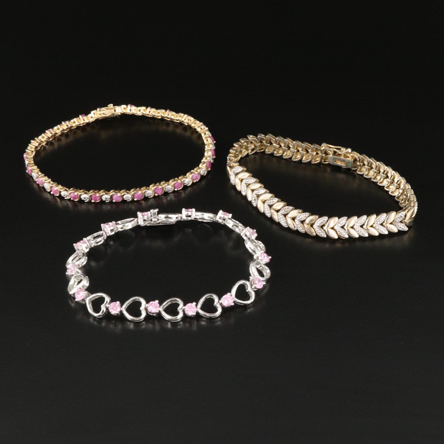 Sterling Silver Bracelets Including Ruby and Cubic Zirconia