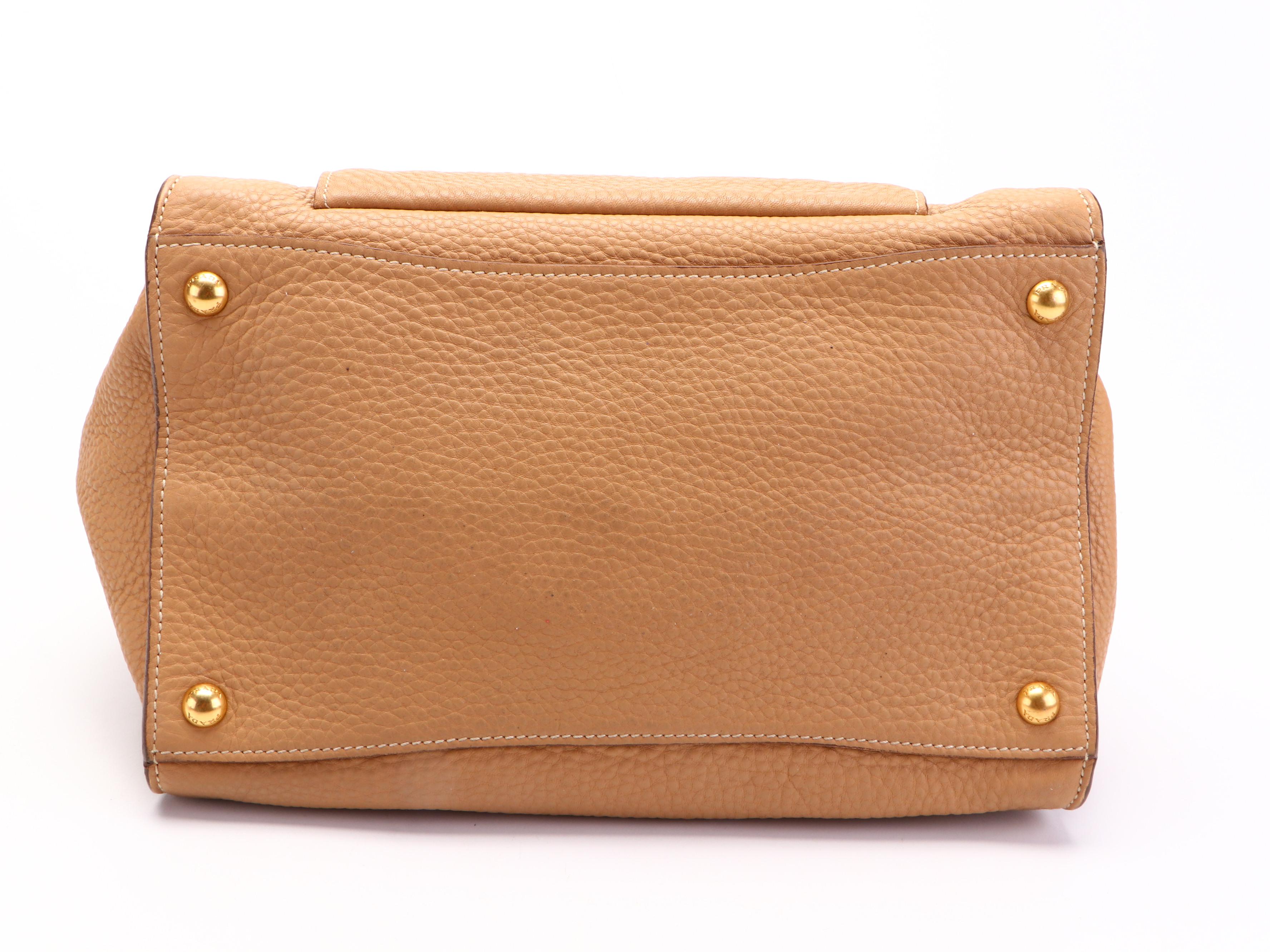 Prada Wing Convertible Tote Bag with Front Pocket in Tan Vitello Daino Leather