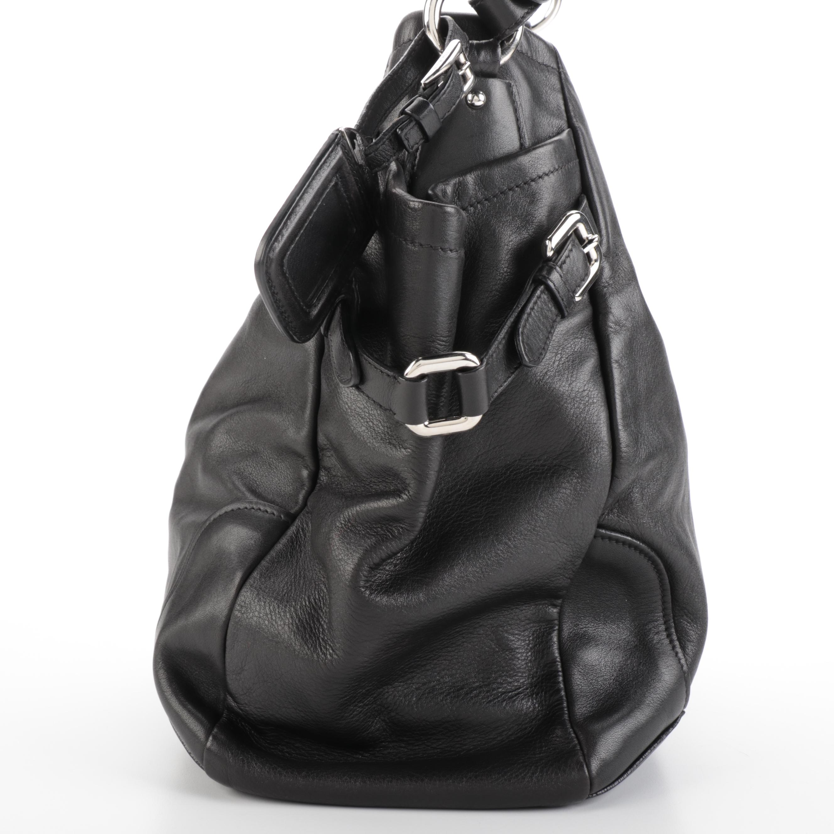Prada Black Leather Side Pocket Hobo Bag