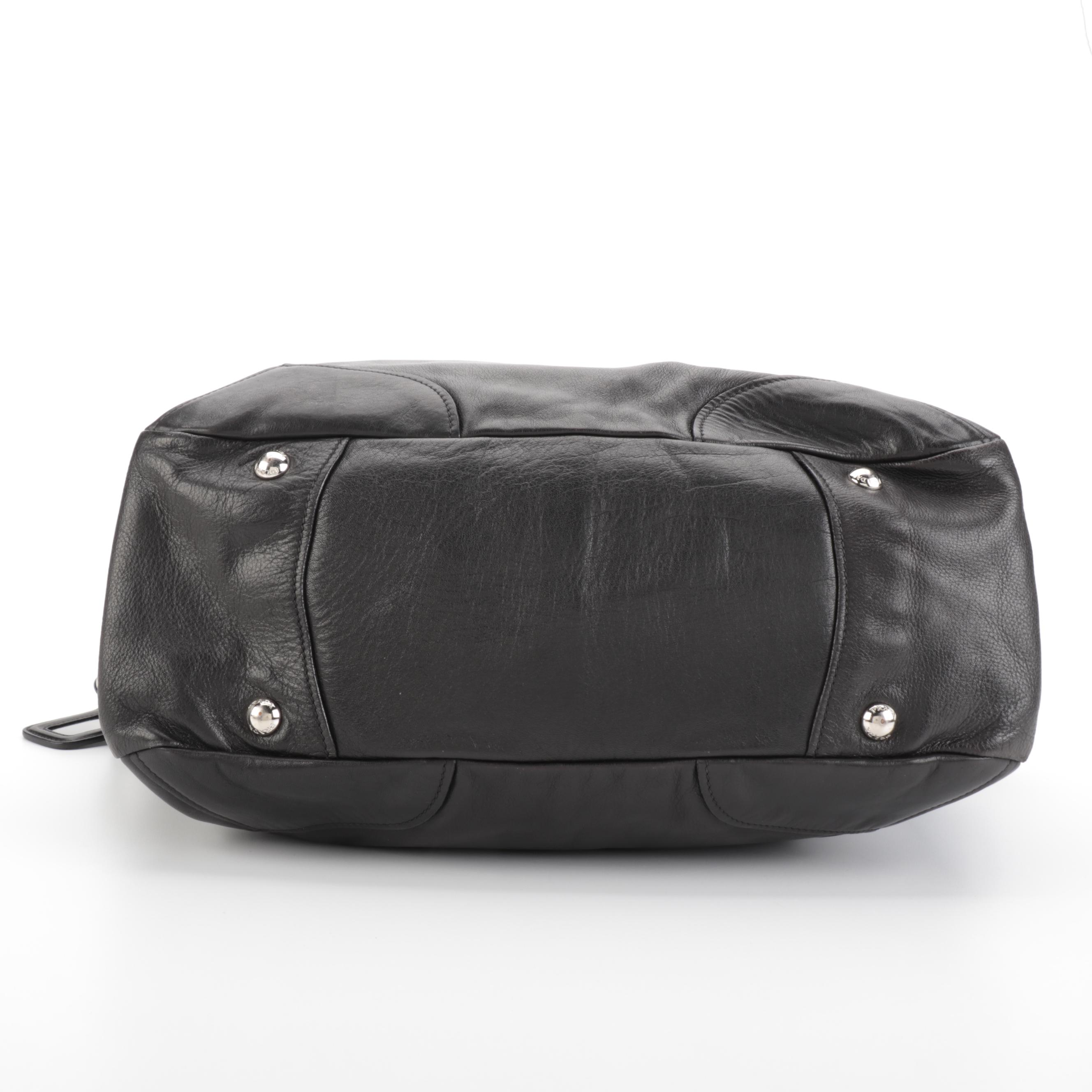 Prada Black Leather Side Pocket Hobo Bag