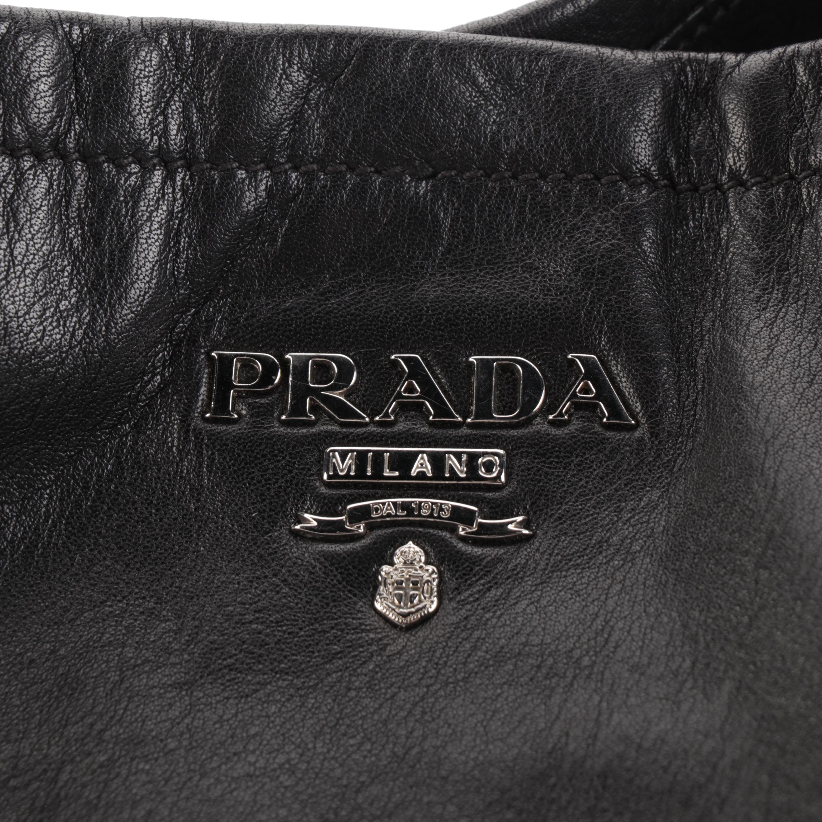 Prada Black Leather Side Pocket Hobo Bag