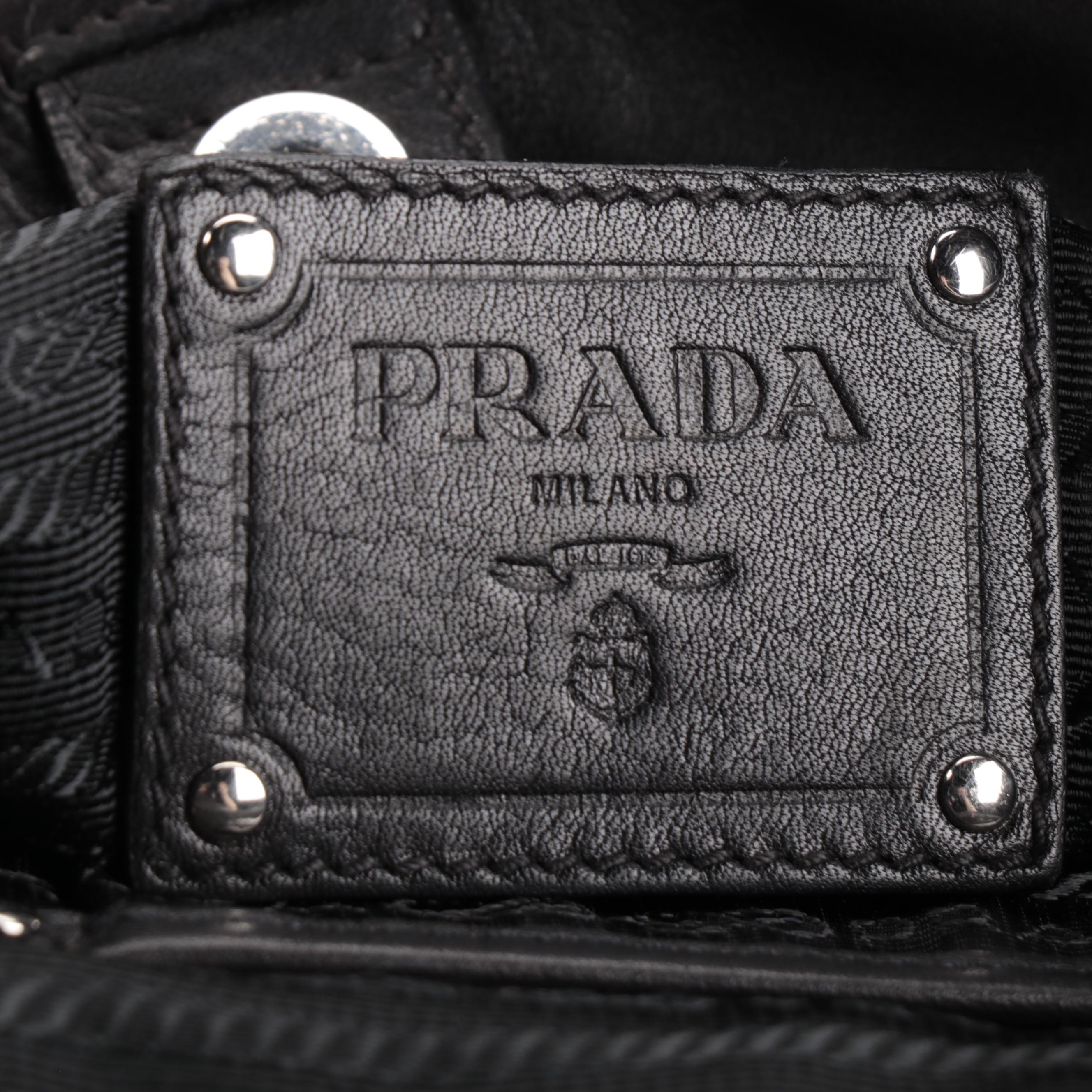 Prada Black Leather Side Pocket Hobo Bag