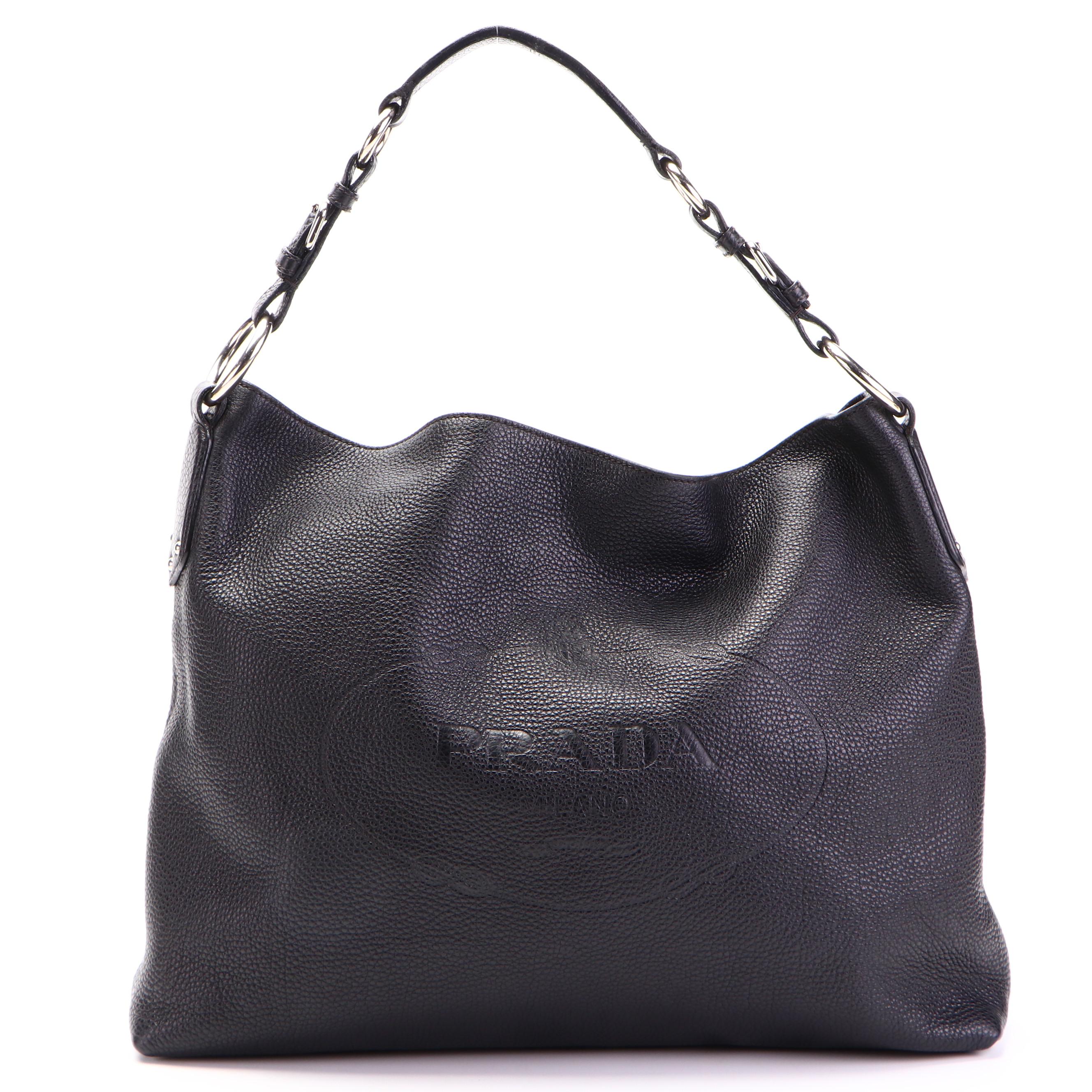 Prada Hobo Bag in Black Vitello Daino Leather
