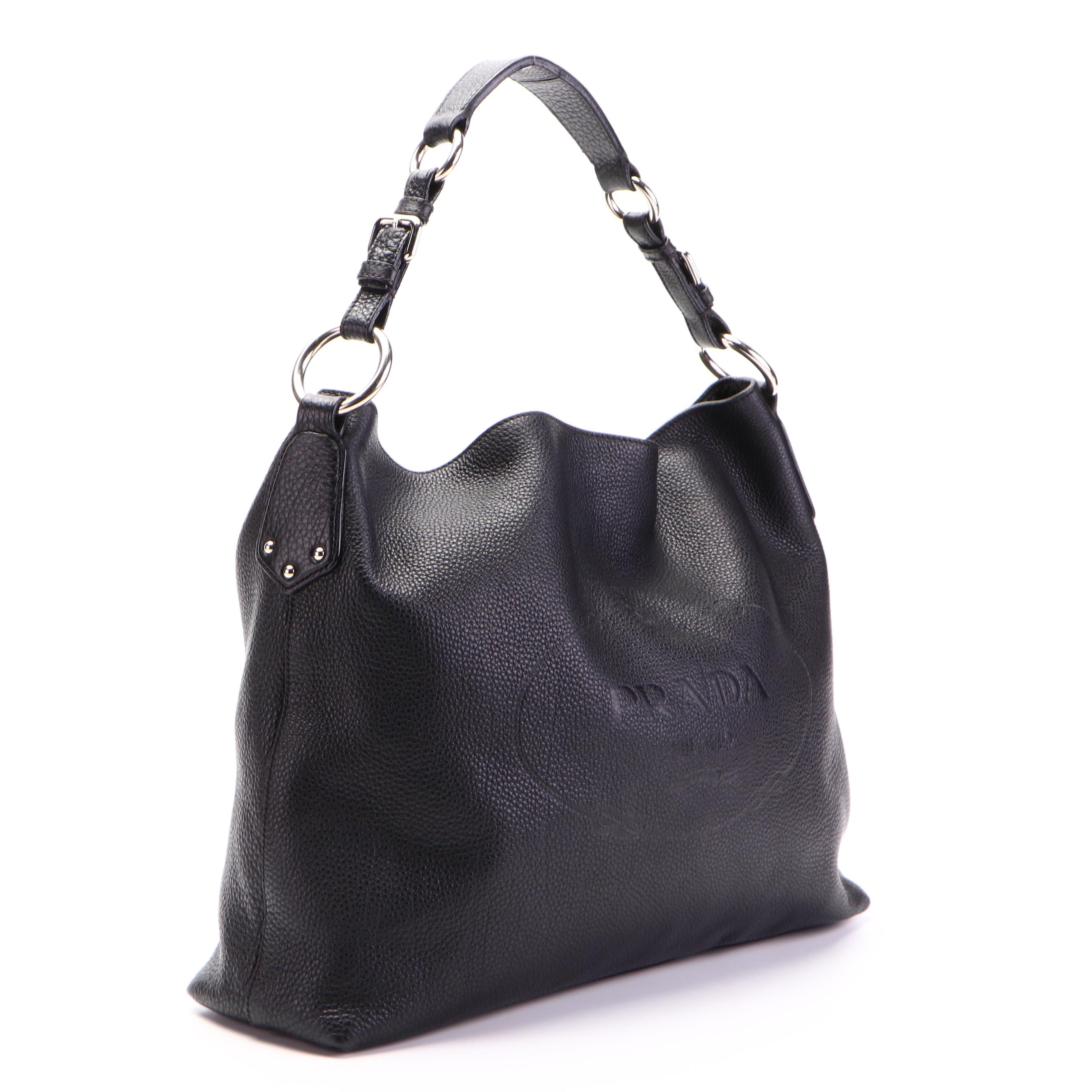Prada Hobo Bag in Black Vitello Daino Leather