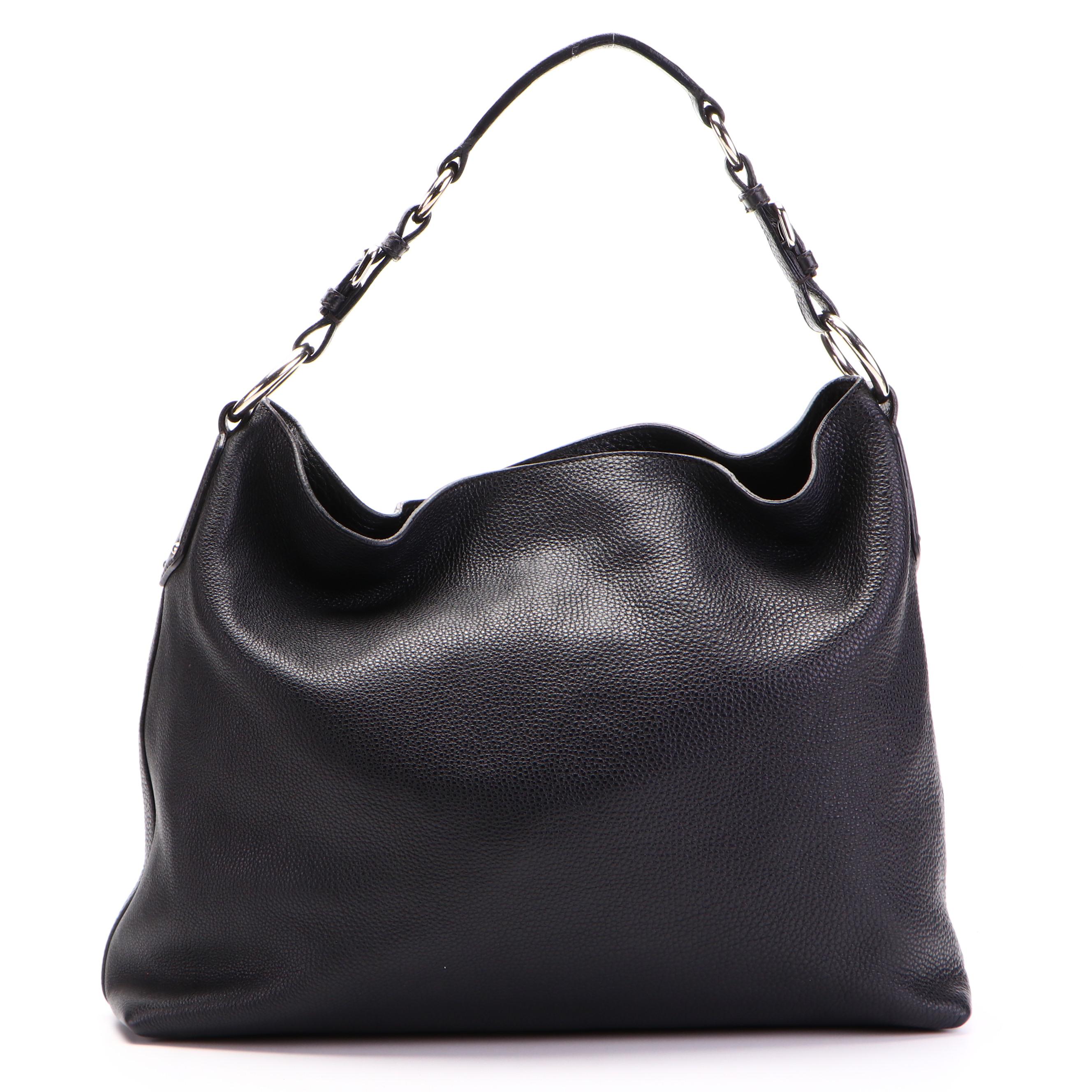 Prada Hobo Bag in Black Vitello Daino Leather
