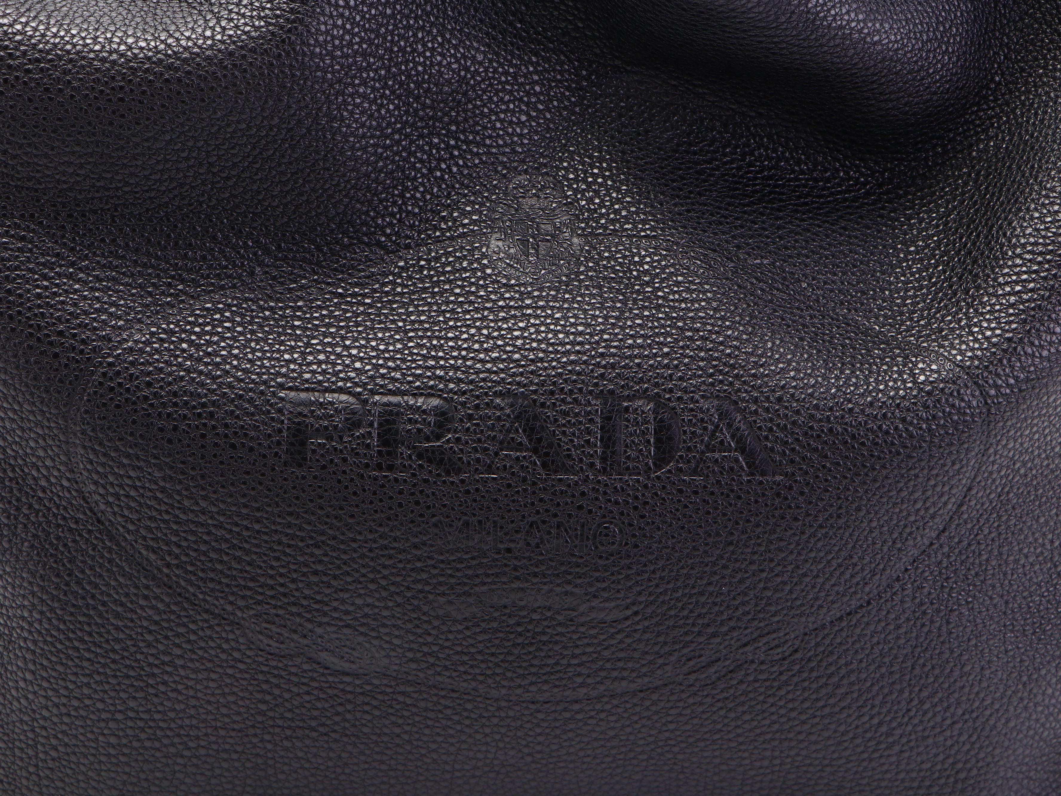 Prada Hobo Bag in Black Vitello Daino Leather