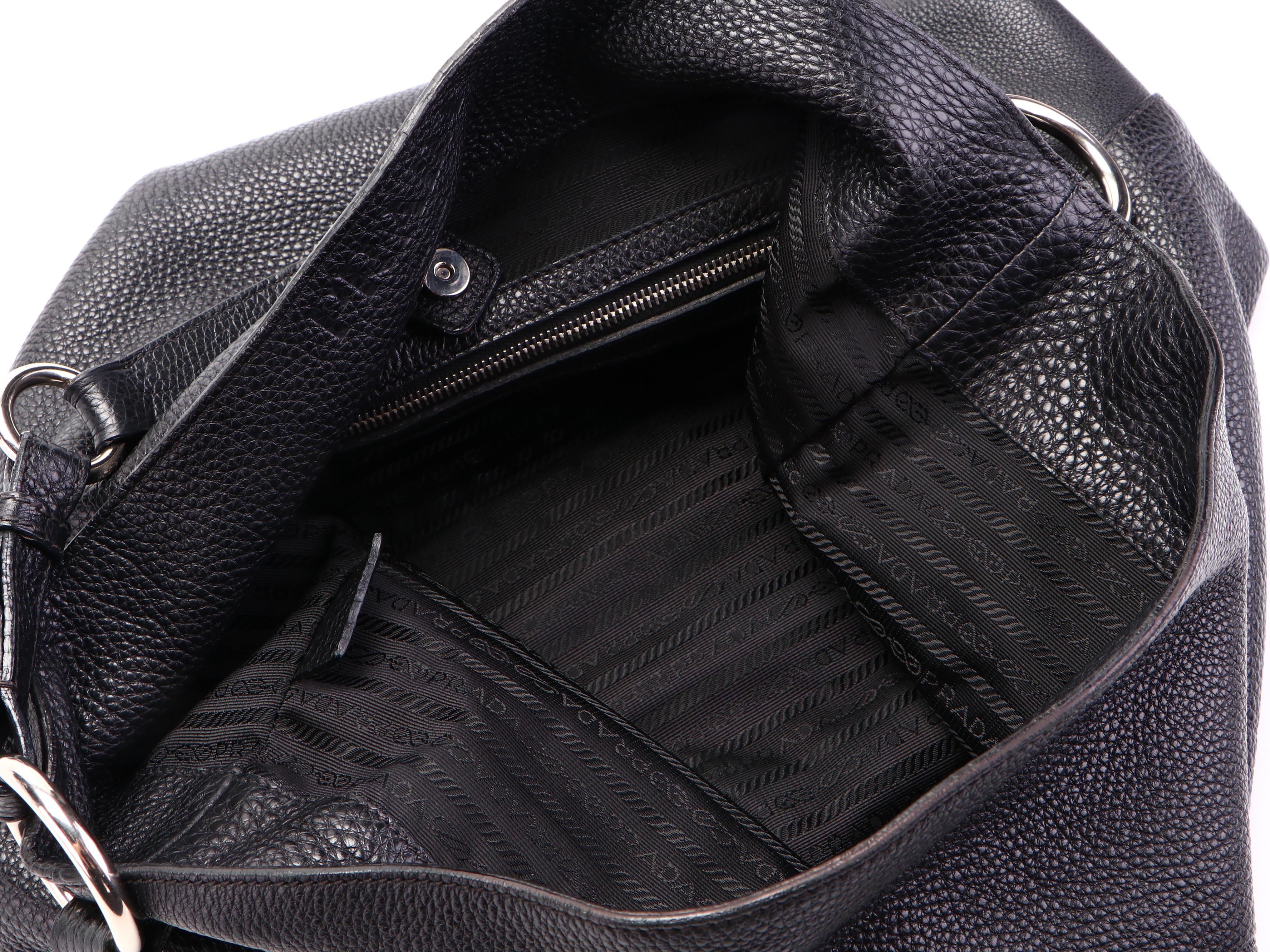 Prada Hobo Bag in Black Vitello Daino Leather