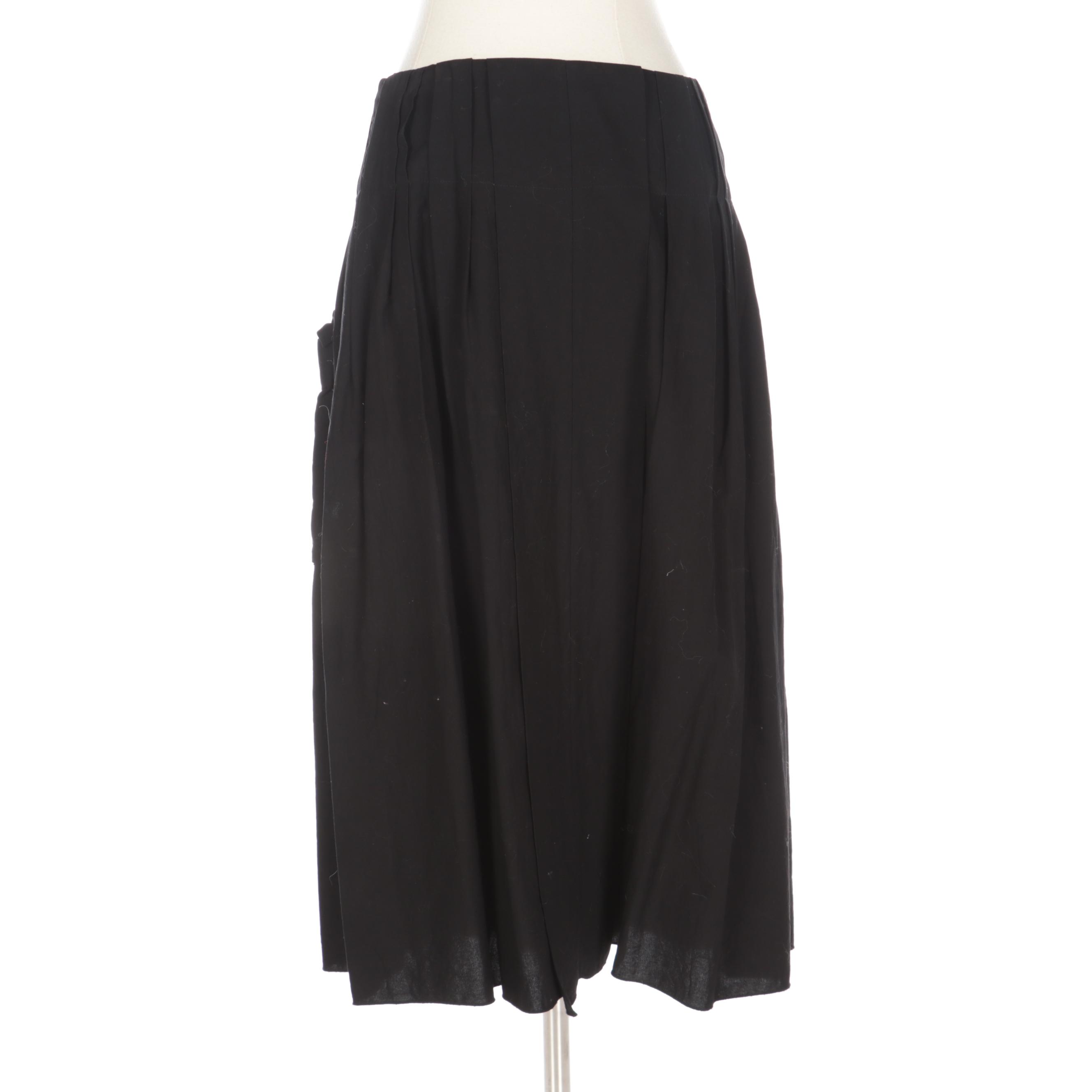 Prada Pintuck and Pleated A-Line Skirt in Black