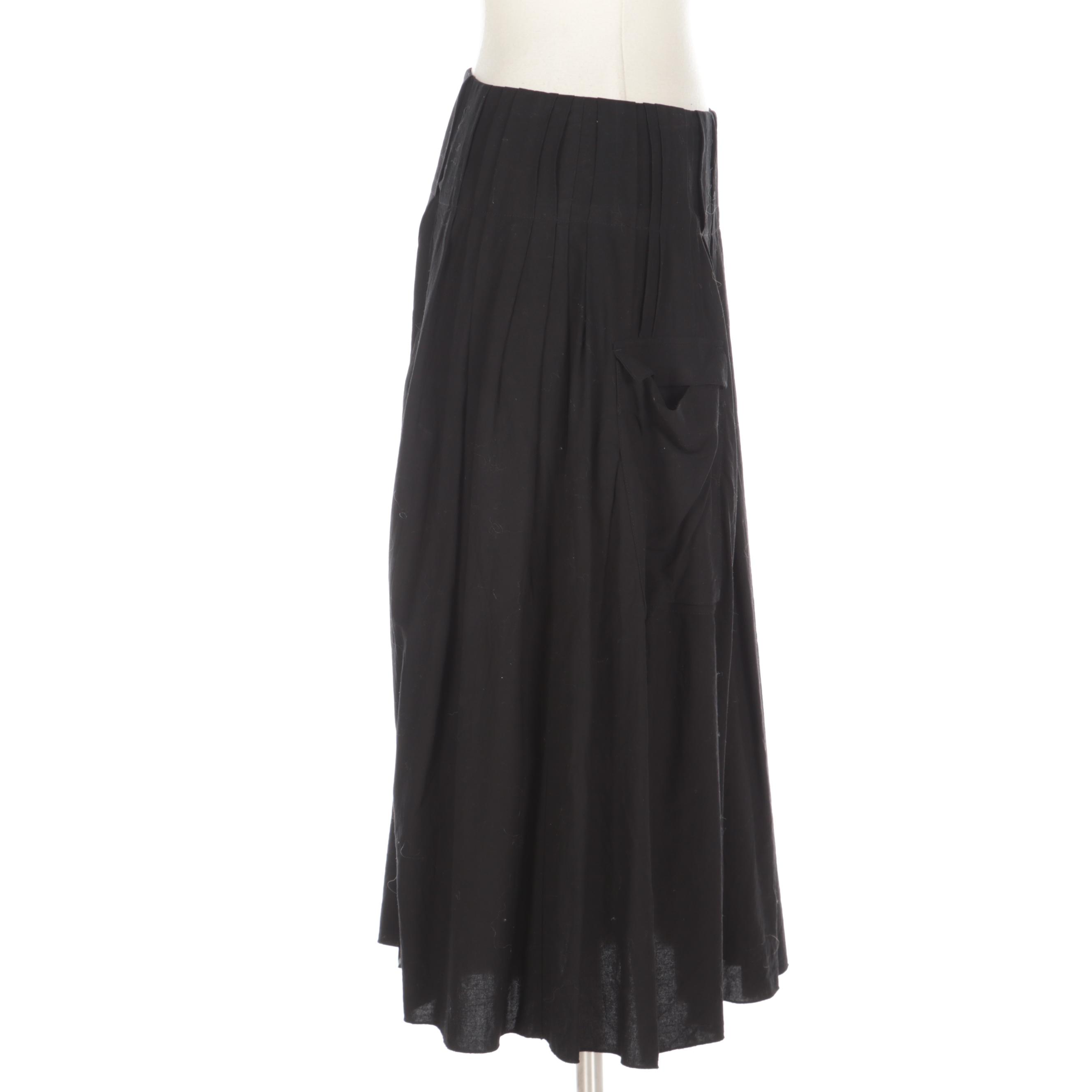 Prada Pintuck and Pleated A-Line Skirt in Black