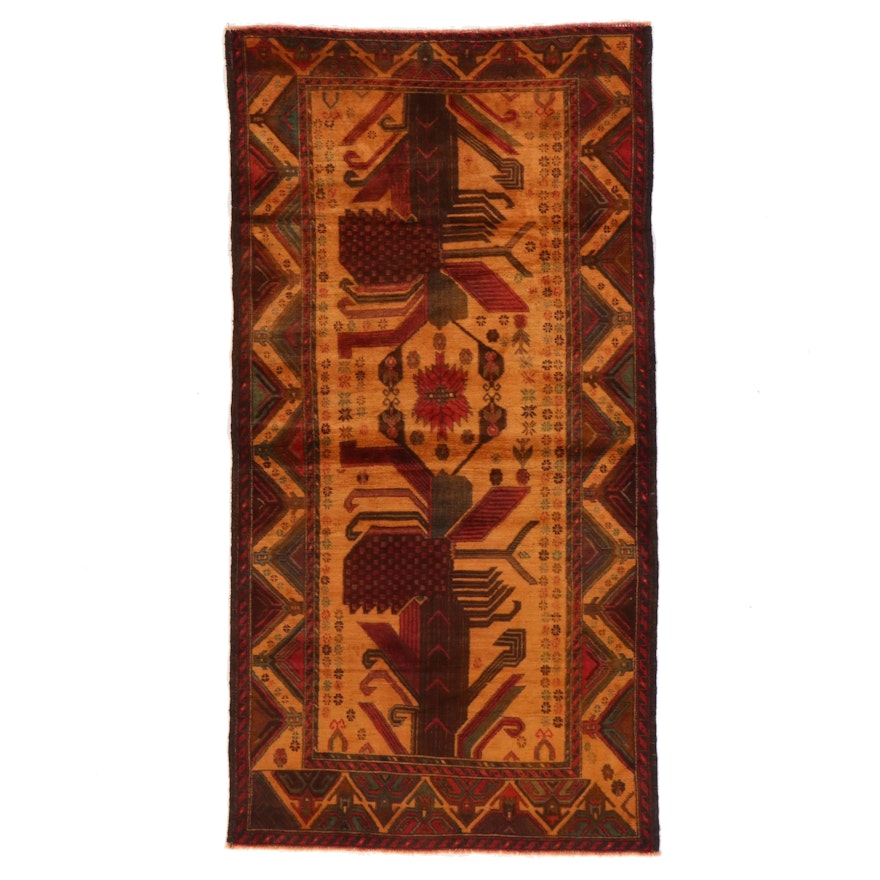 3'7 x 7 Hand-Knotted Afghan Baluch Area Rug