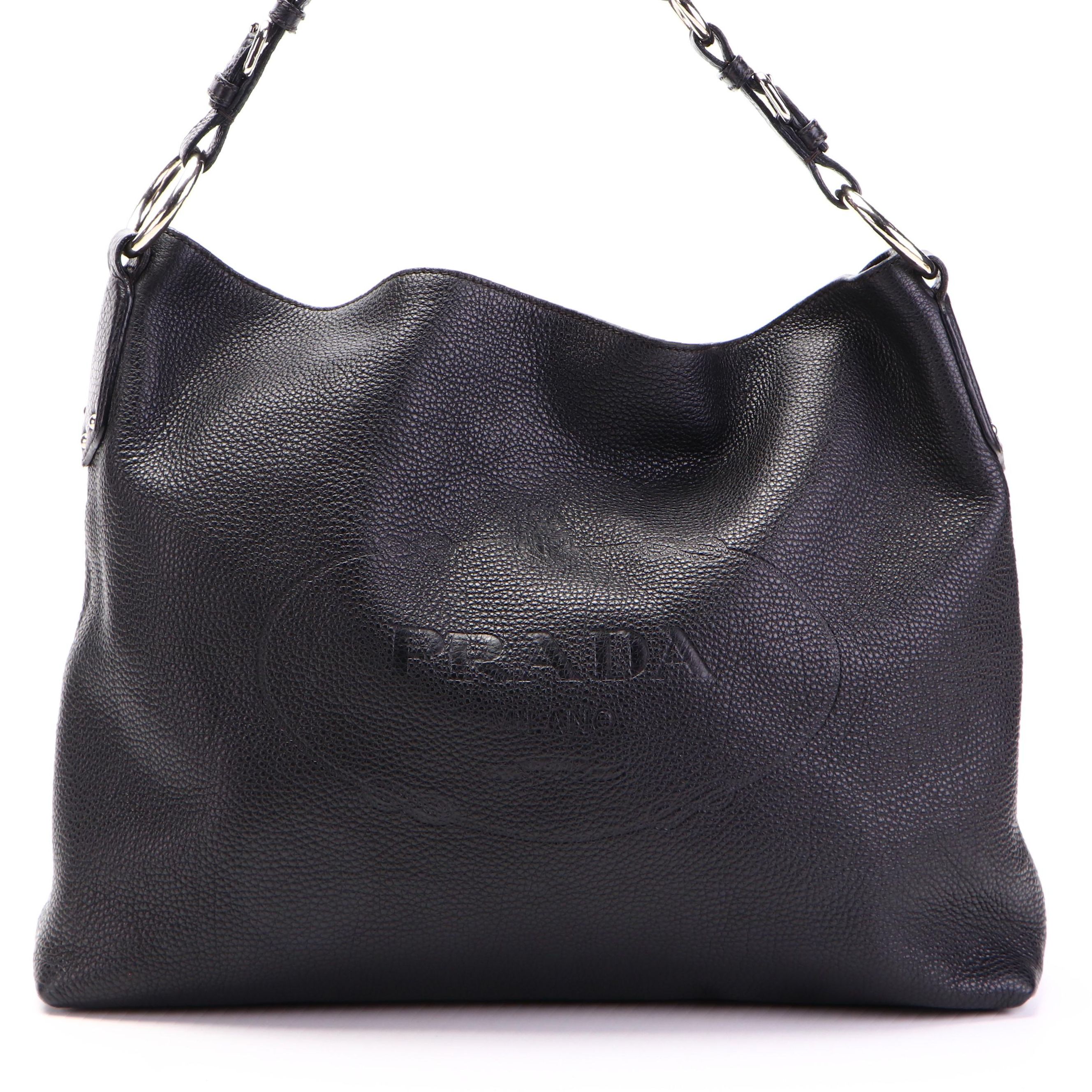 Prada Hobo Bag in Black Vitello Daino Leather