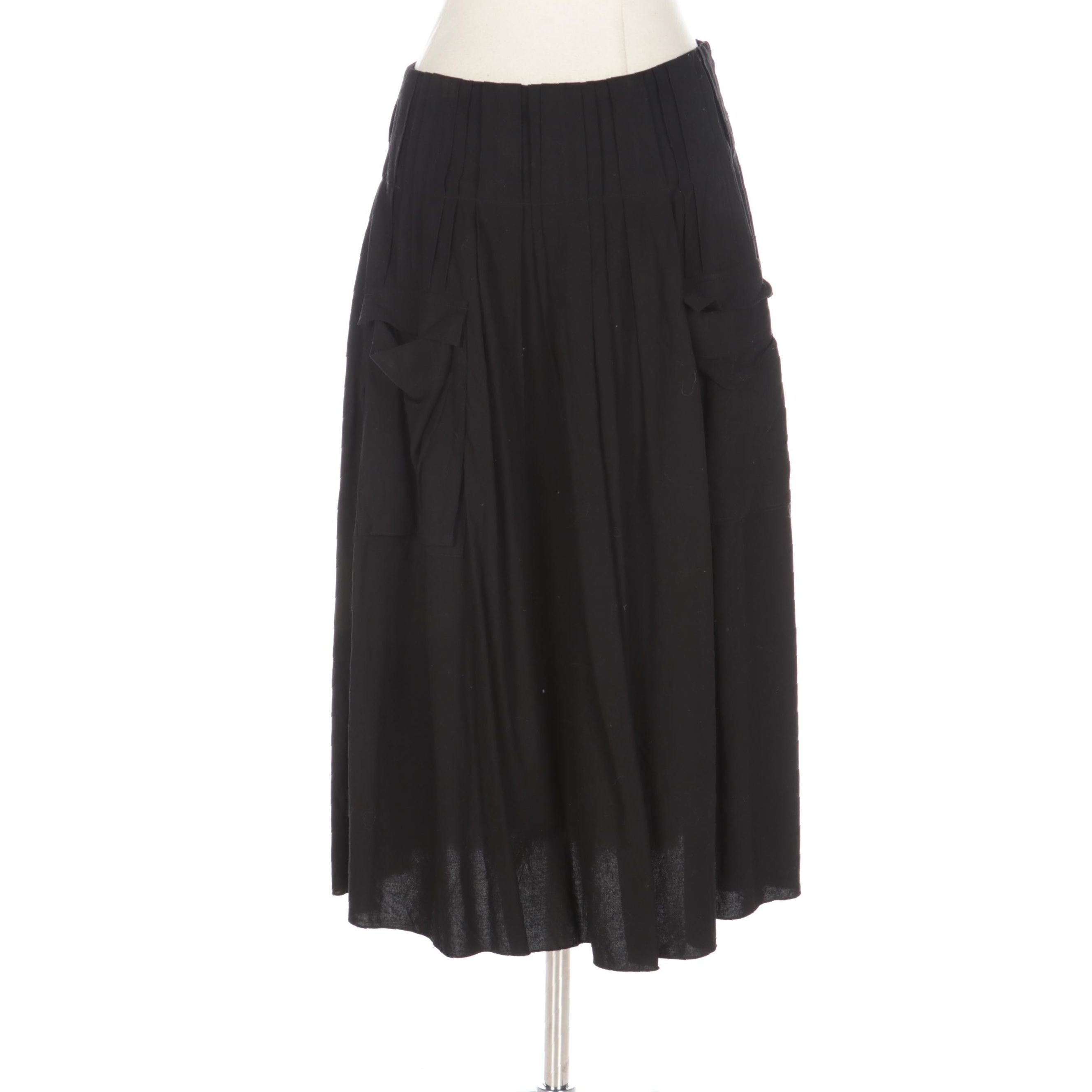 Prada Pintuck and Pleated A-Line Skirt in Black