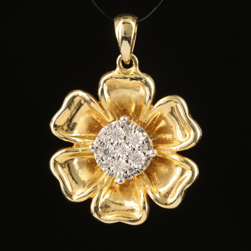 14K 0.11 CTW Diamond Electroform Flower Pendant