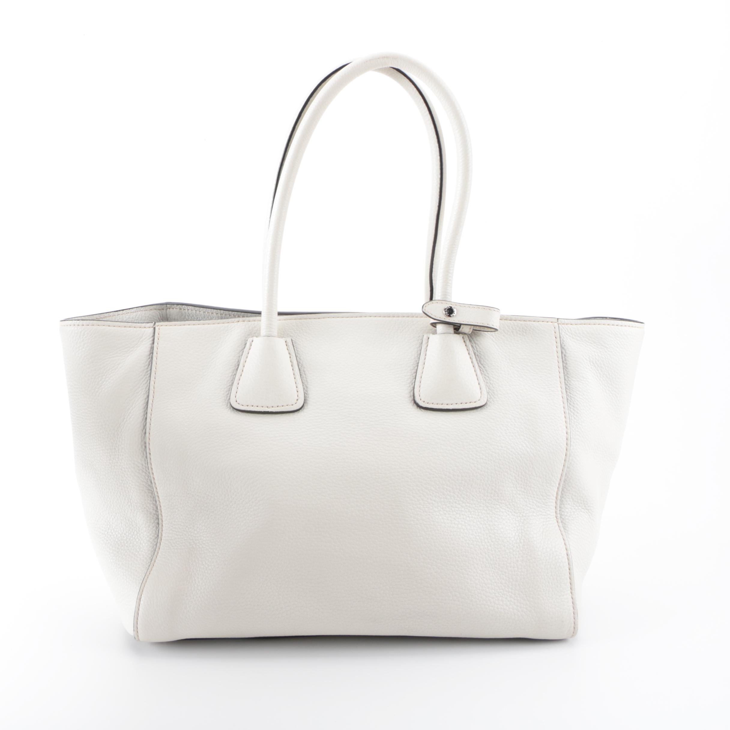 Prada Front Pocket Wing Tote in White Vitello Daino Leather