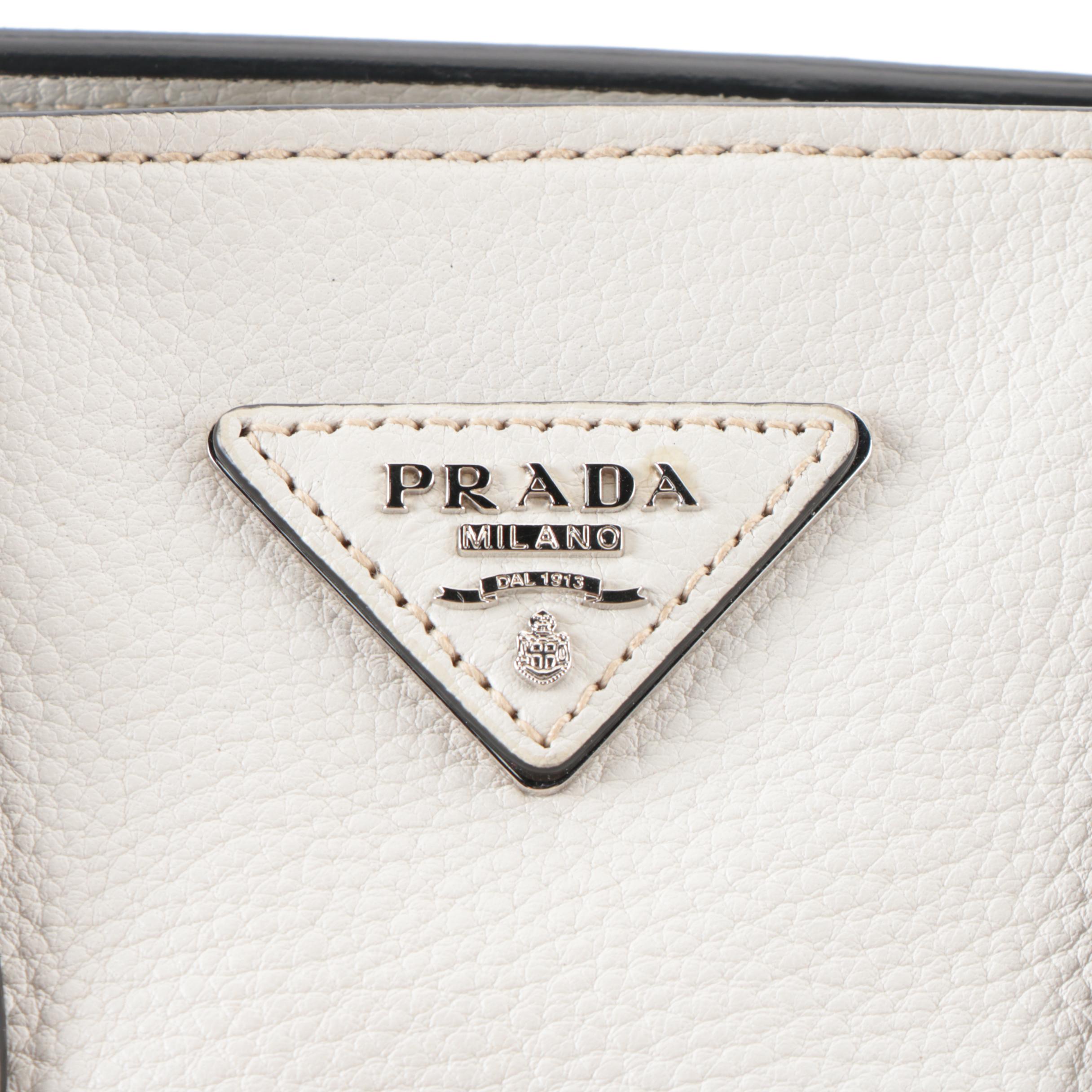 Prada Front Pocket Wing Tote in White Vitello Daino Leather