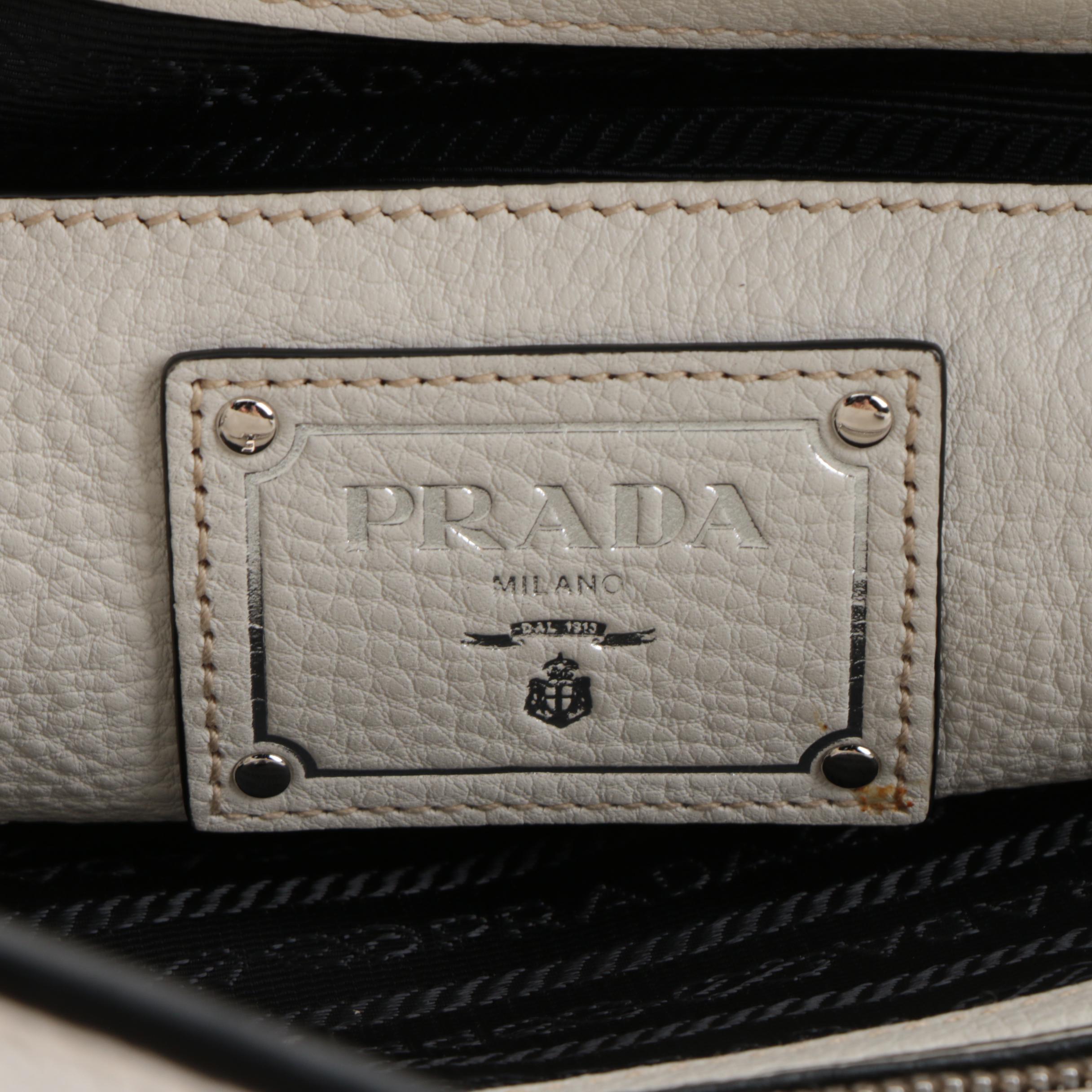 Prada Front Pocket Wing Tote in White Vitello Daino Leather