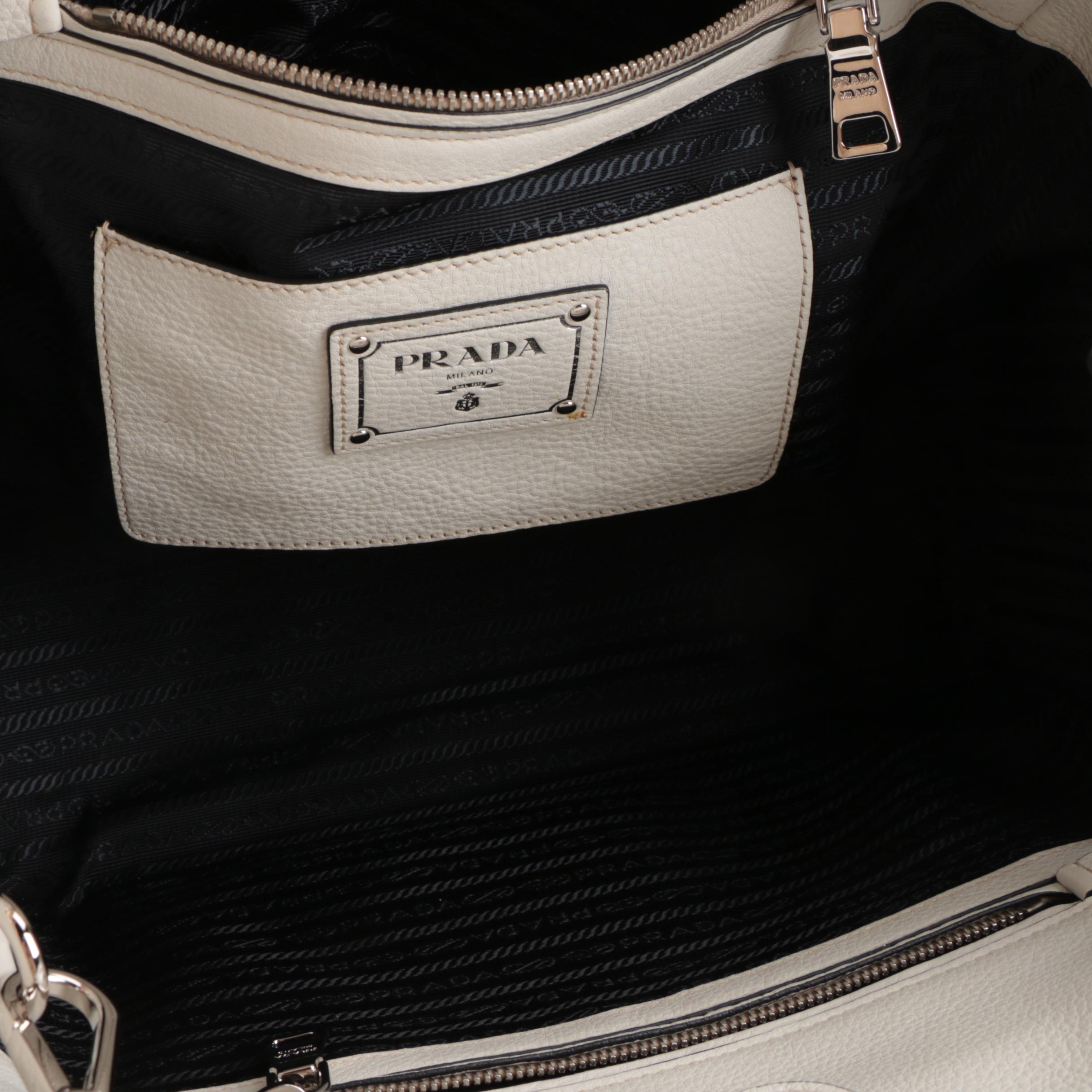 Prada Front Pocket Wing Tote in White Vitello Daino Leather