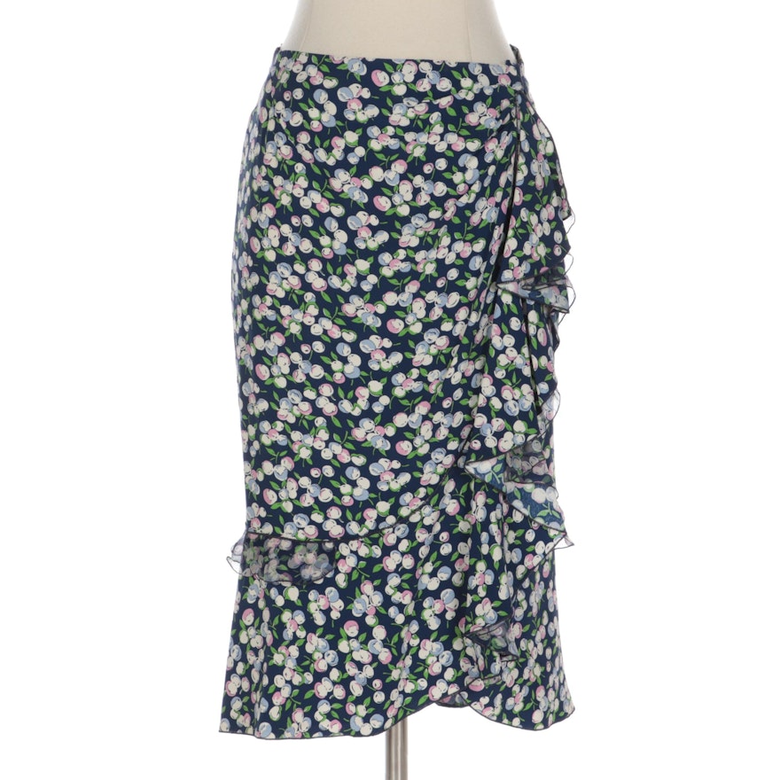 Louis Vuitton Floral Printed Silk Ruffled Skirt