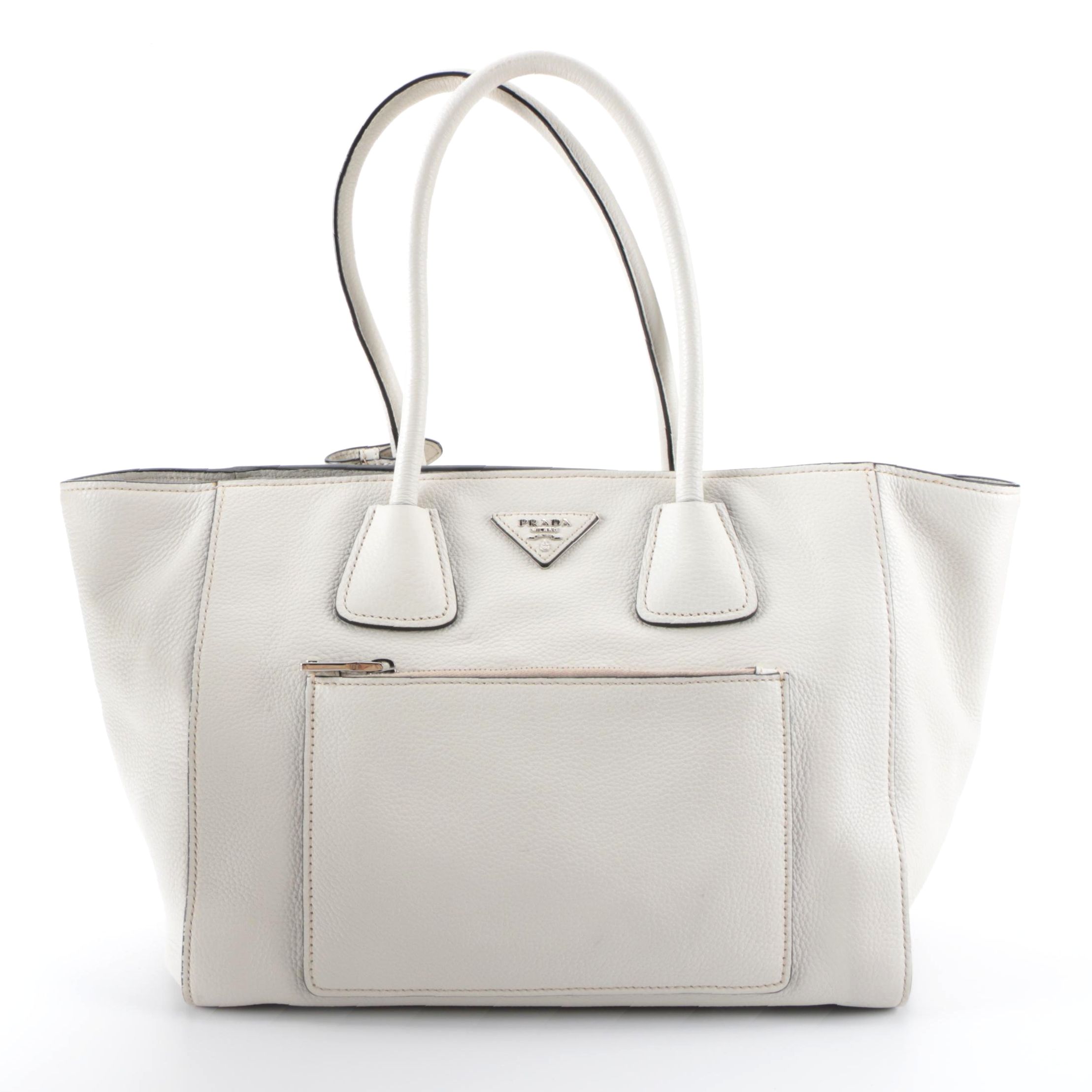 Prada Front Pocket Wing Tote in White Vitello Daino Leather