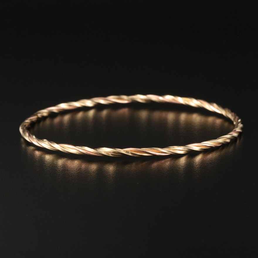 14K Braided Bangle with Rose Gold Accent