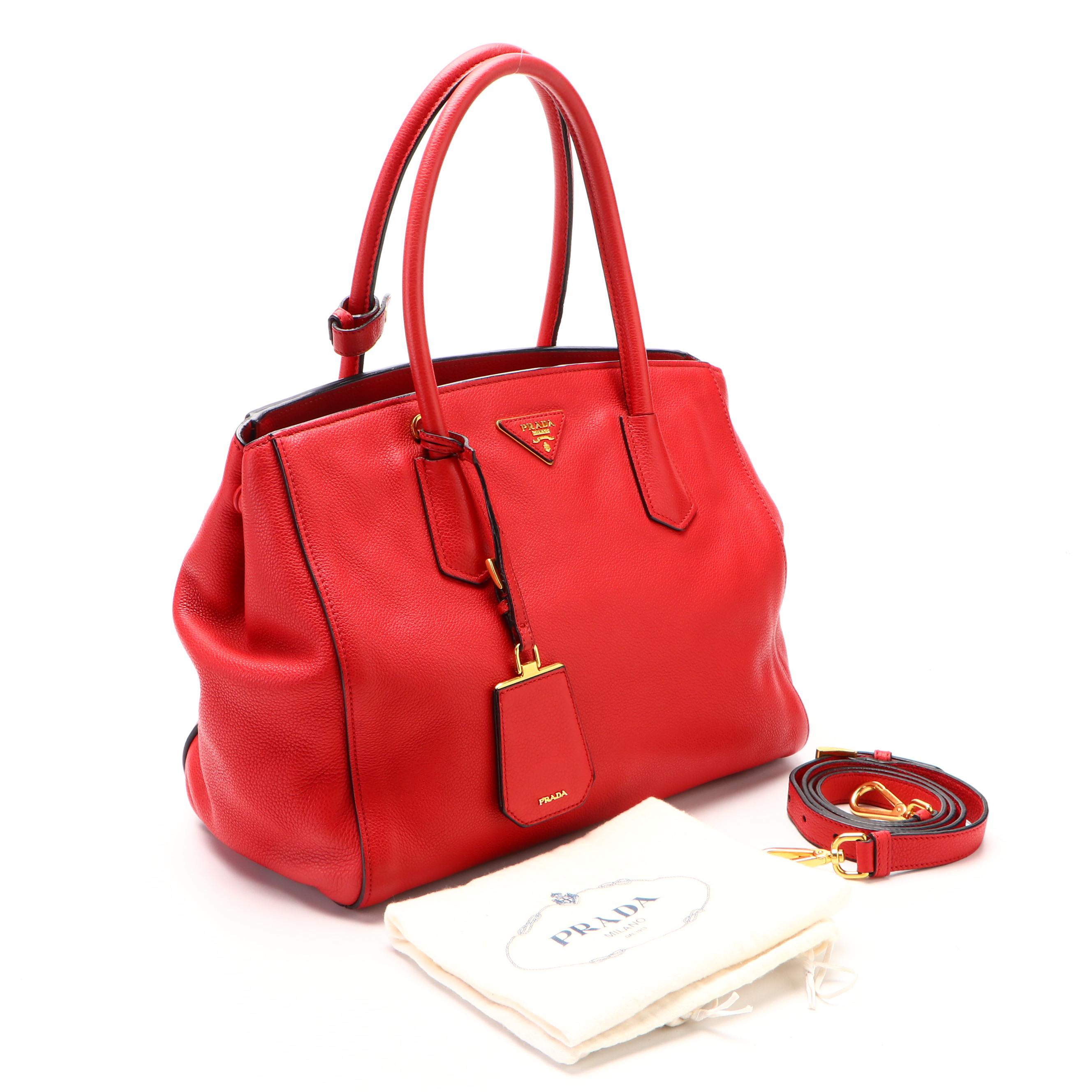 Prada Convertible Satchel in Red Vitello Daino Leather