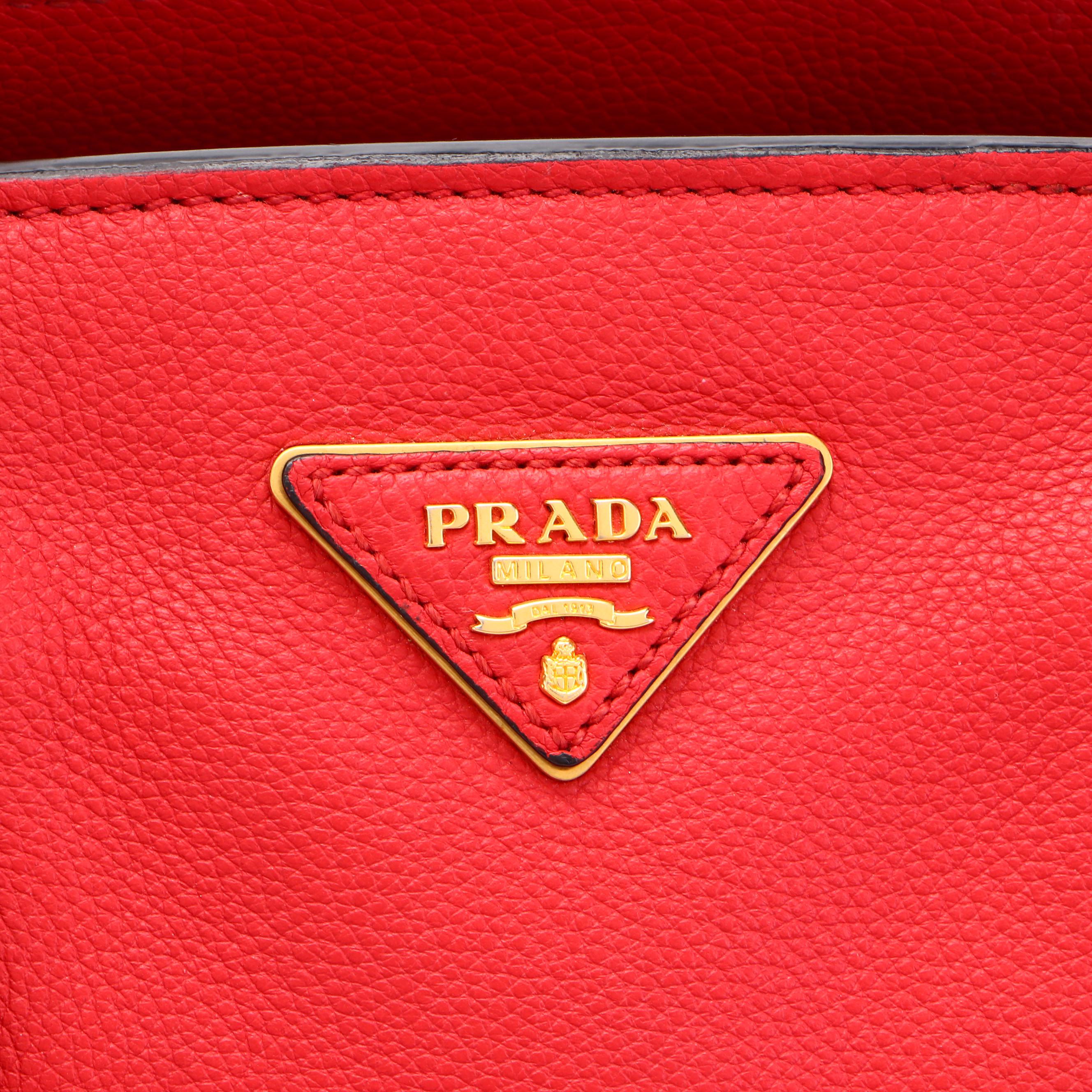 Prada Convertible Satchel in Red Vitello Daino Leather