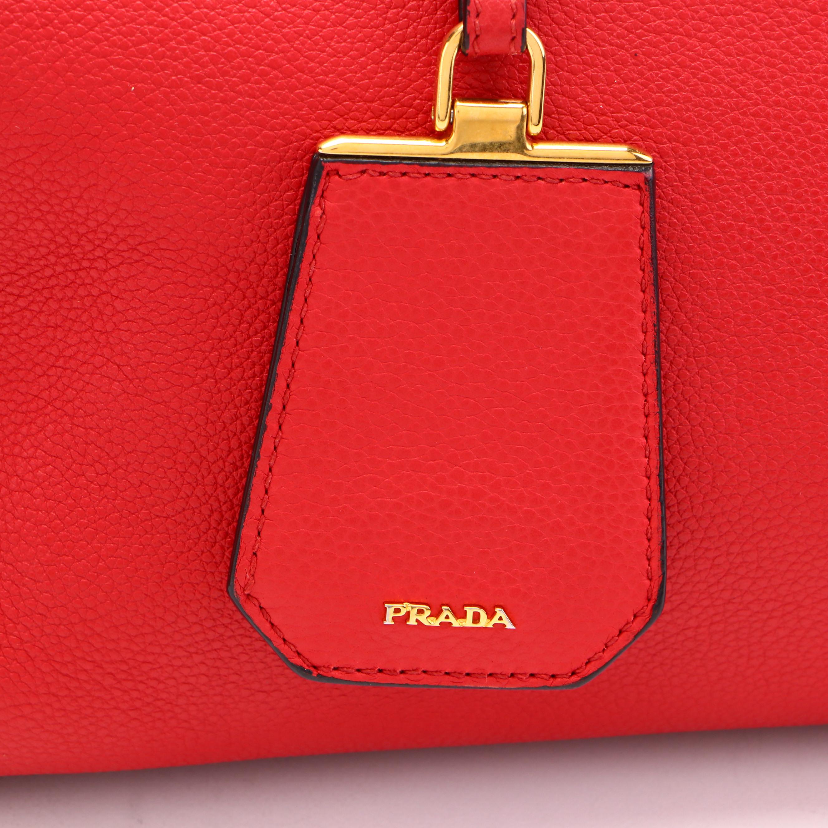 Prada Convertible Satchel in Red Vitello Daino Leather