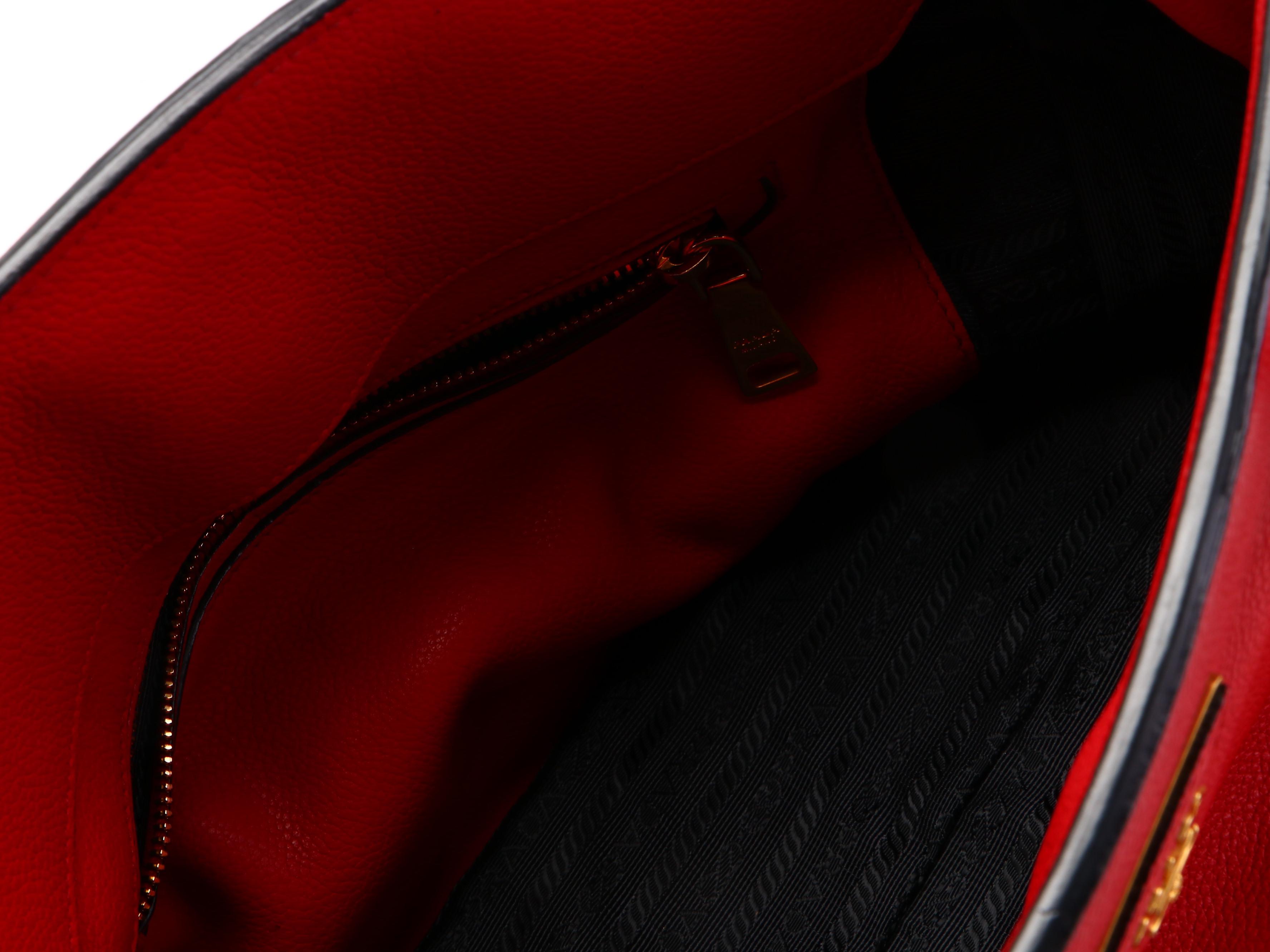 Prada Convertible Satchel in Red Vitello Daino Leather