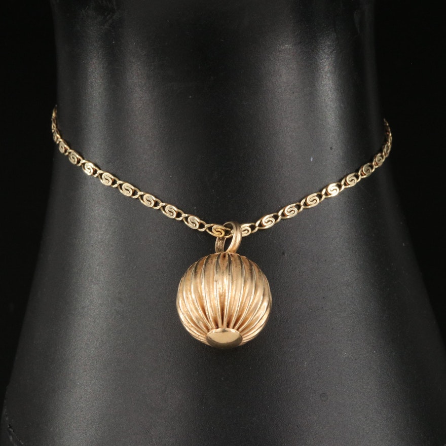 14K Fancy Link Bracelet with Fluted Ball Charm