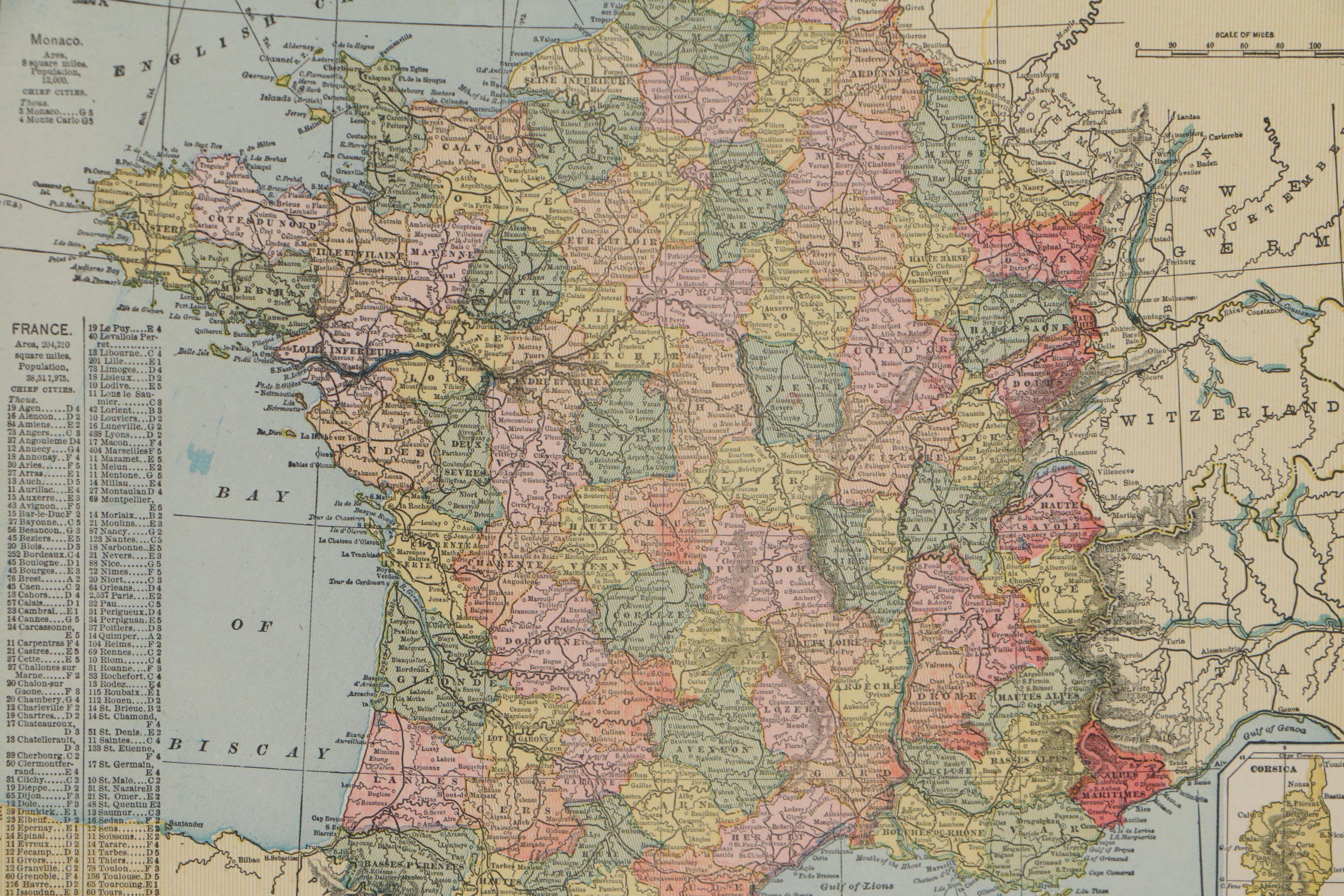 Engraved Map of France, Late 19th Century