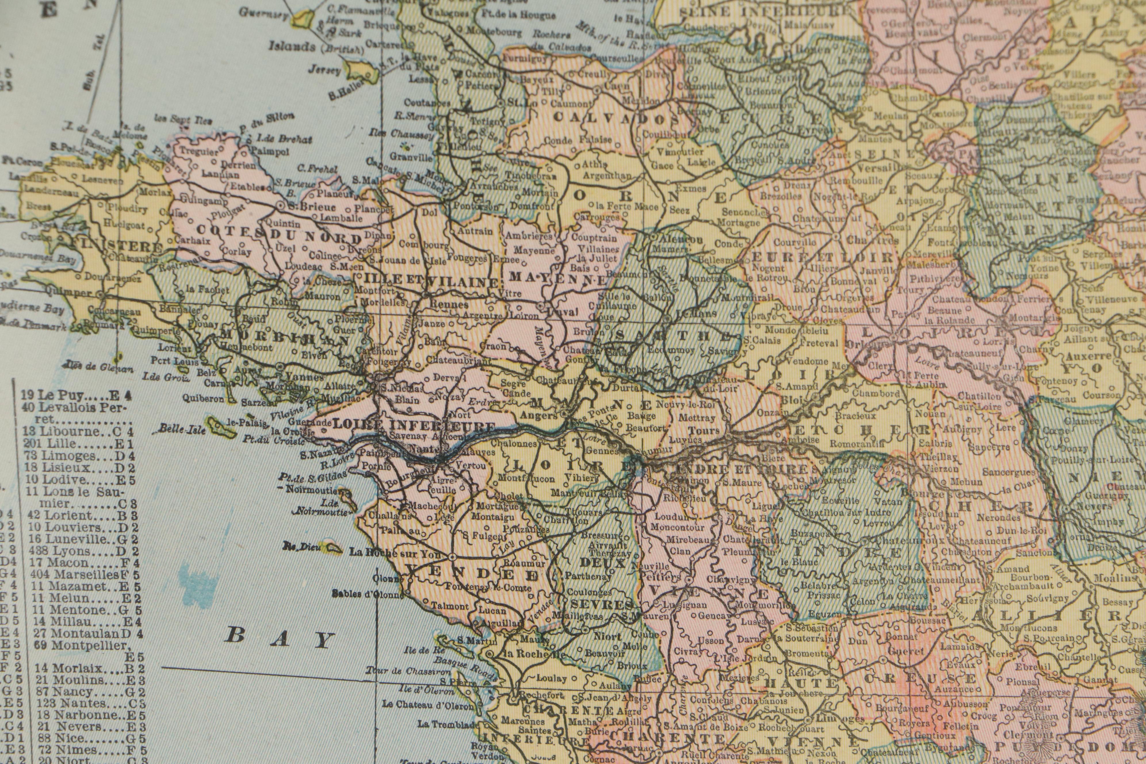 Engraved Map of France, Late 19th Century