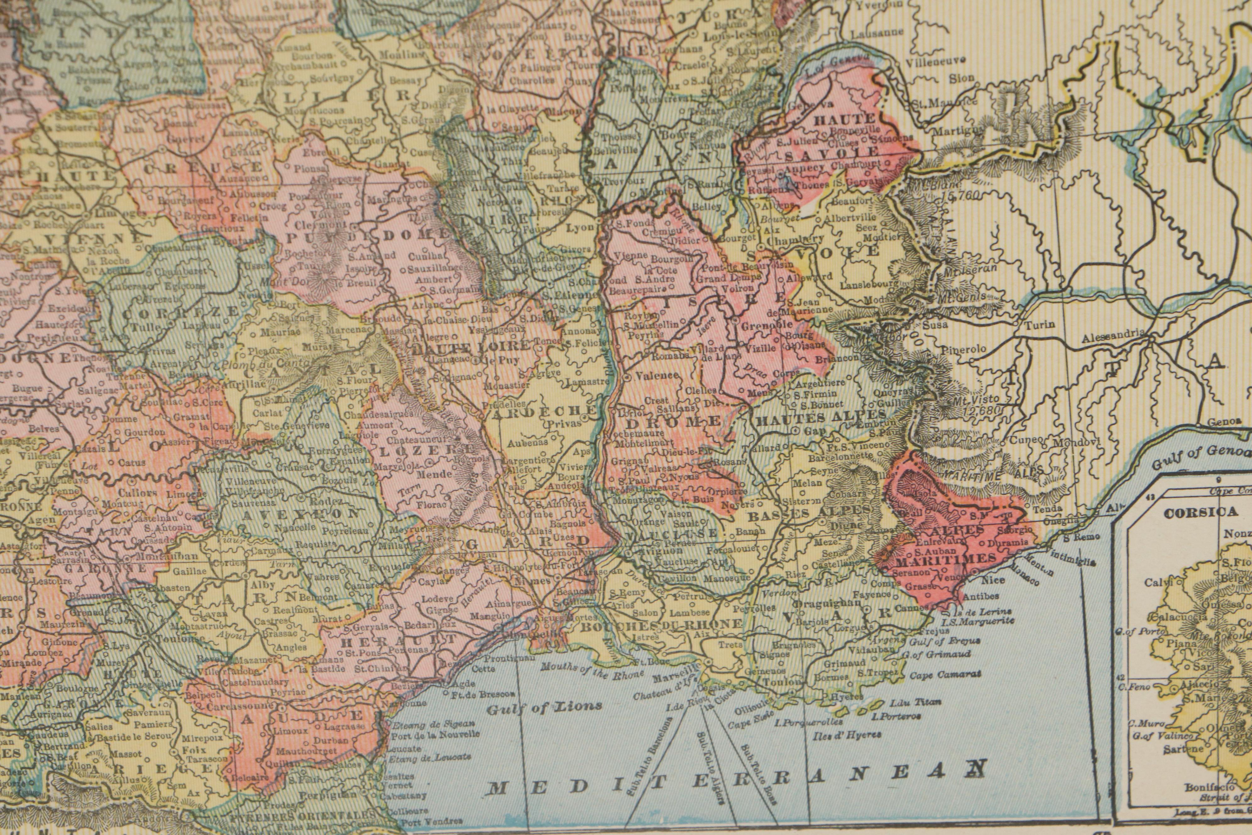 Engraved Map of France, Late 19th Century