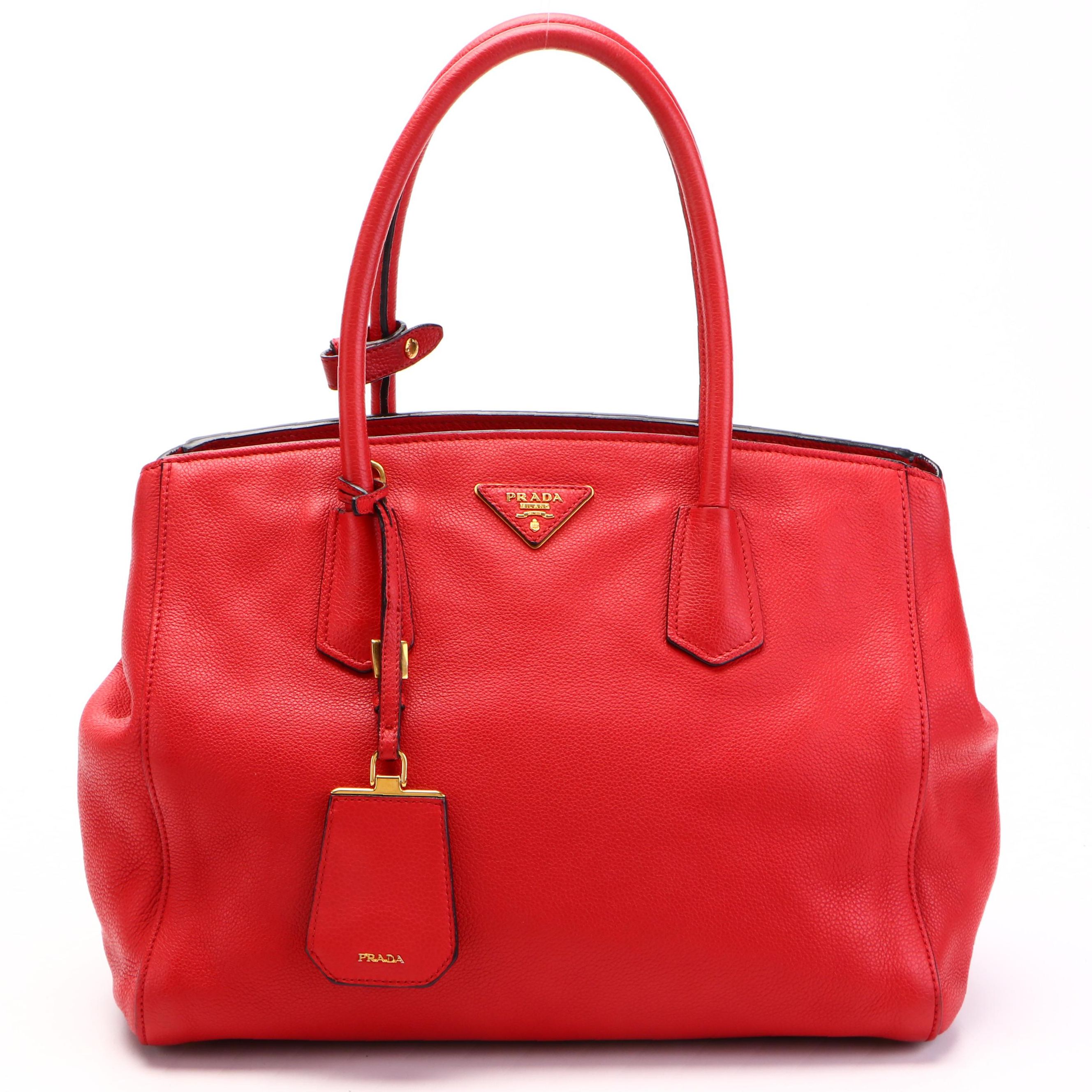 Prada Convertible Satchel in Red Vitello Daino Leather