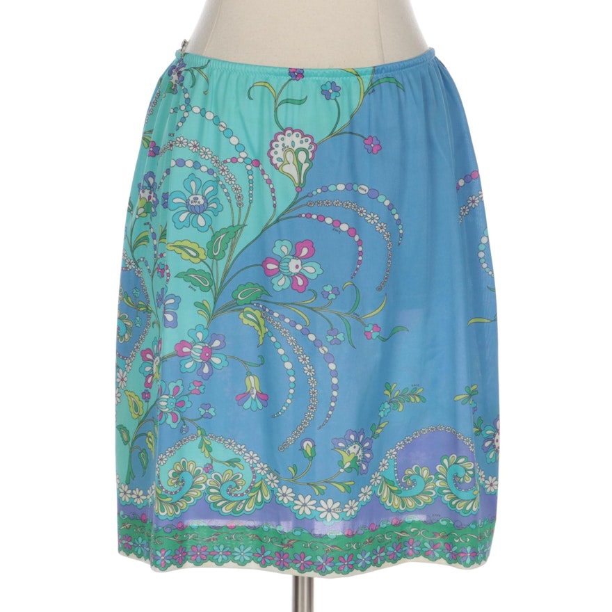 Emilio Pucci for Formfit Rogers Multicolor Blue Printed Stretch Nylon Skirt