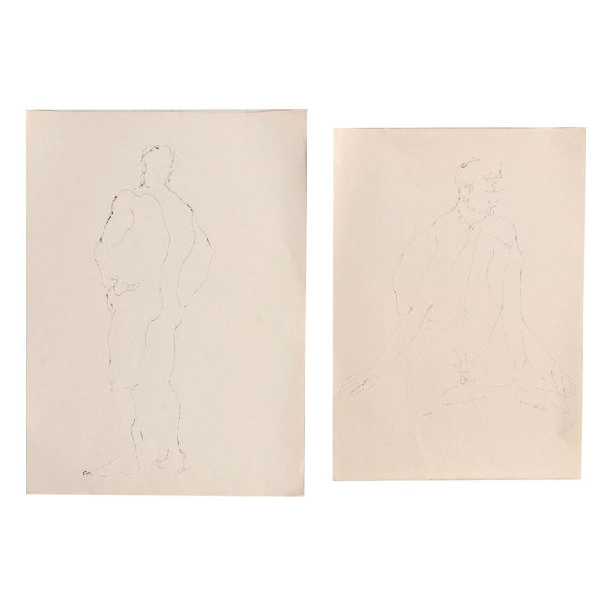 John Tuska Figural Nude Ink Drawings, Late 20th Century