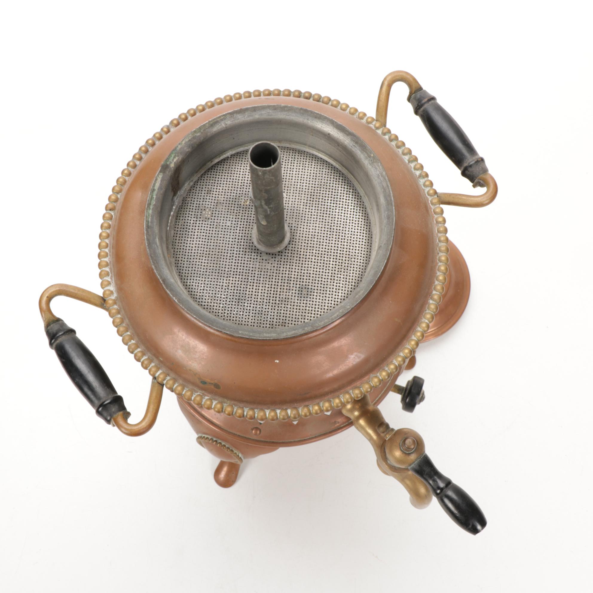 Sternau Coffee Samovar and Other Copper and Delftware, Early/Mid 20th C.