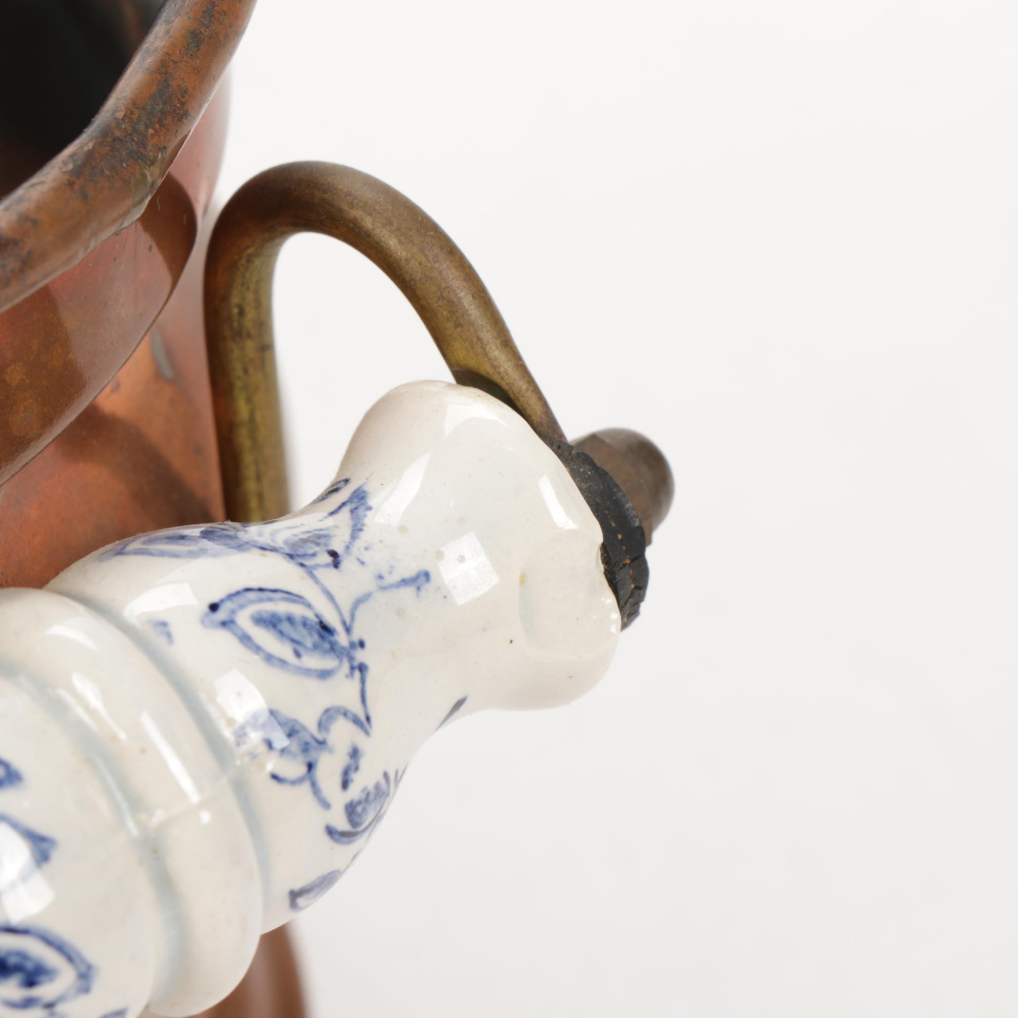 Sternau Coffee Samovar and Other Copper and Delftware, Early/Mid 20th C.