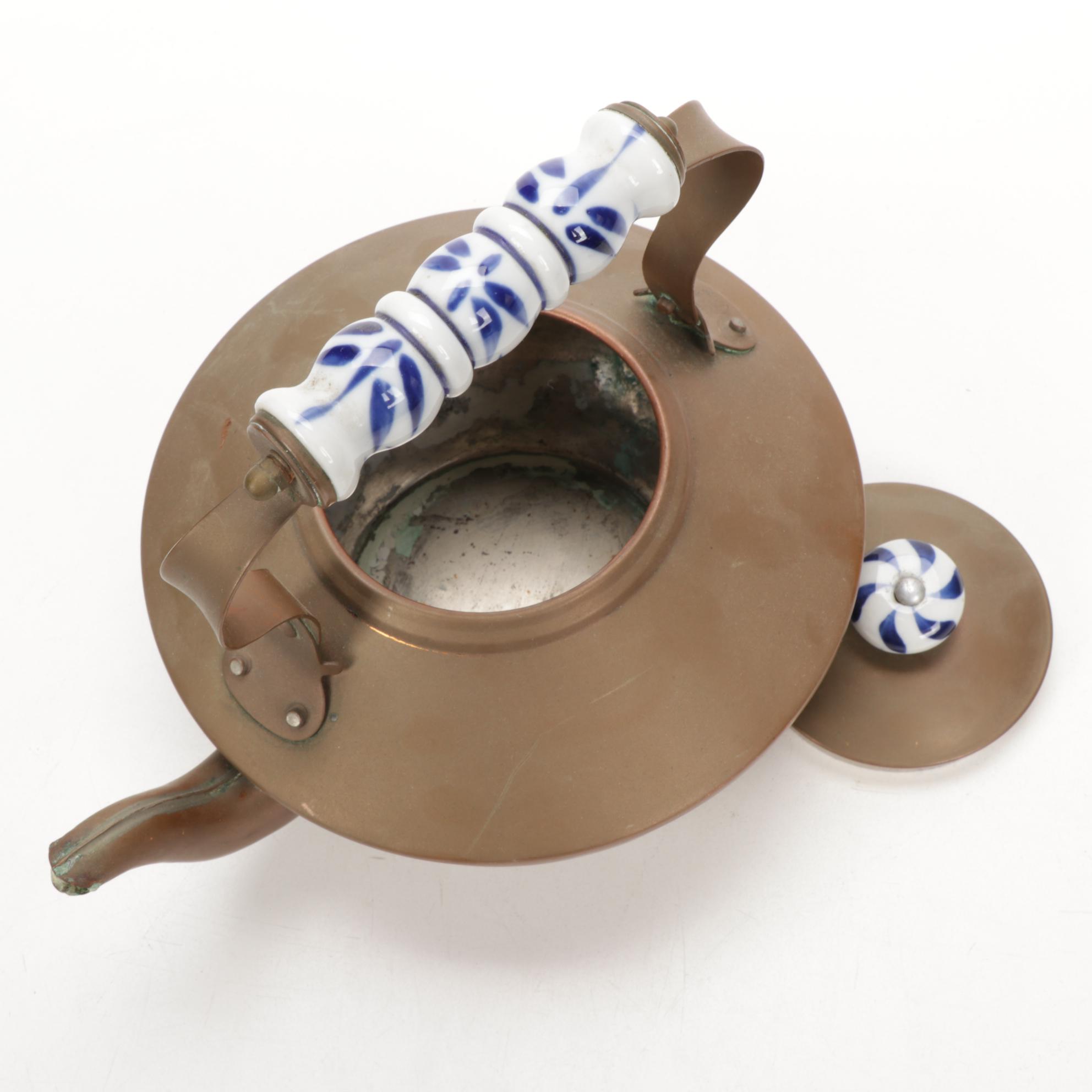 Sternau Coffee Samovar and Other Copper and Delftware, Early/Mid 20th C.