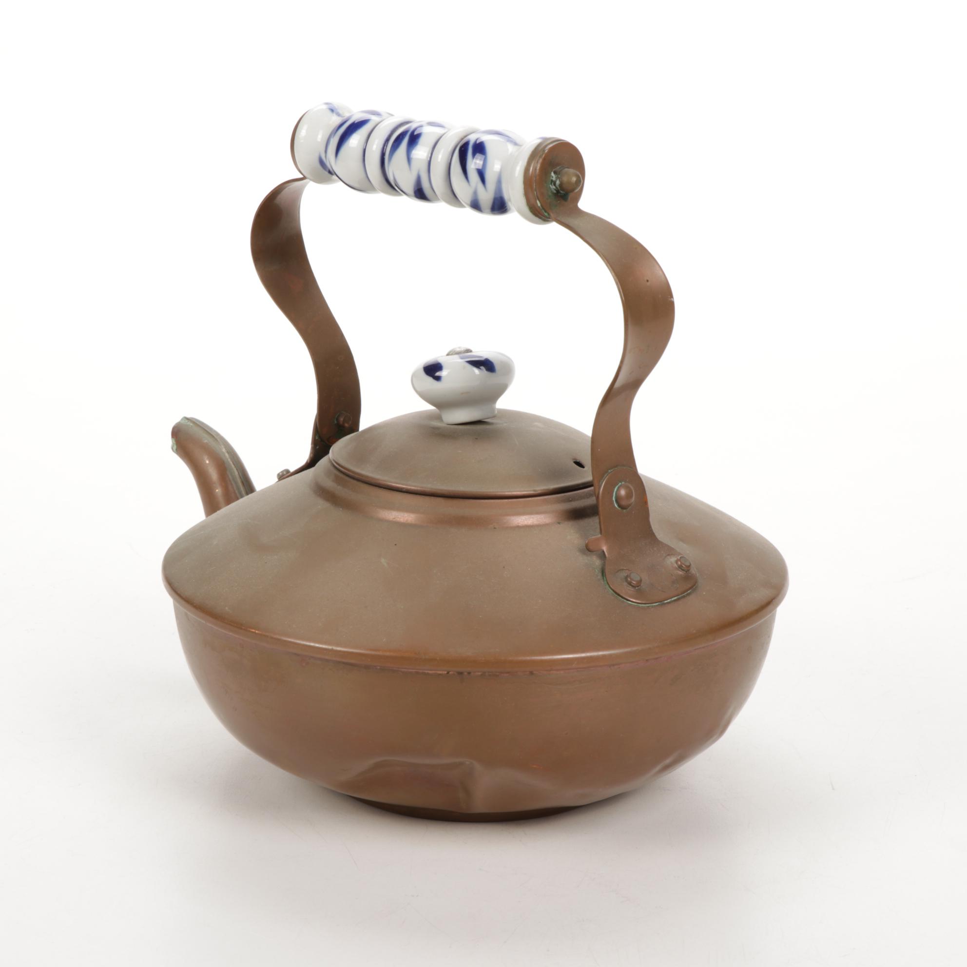 Sternau Coffee Samovar and Other Copper and Delftware, Early/Mid 20th C.