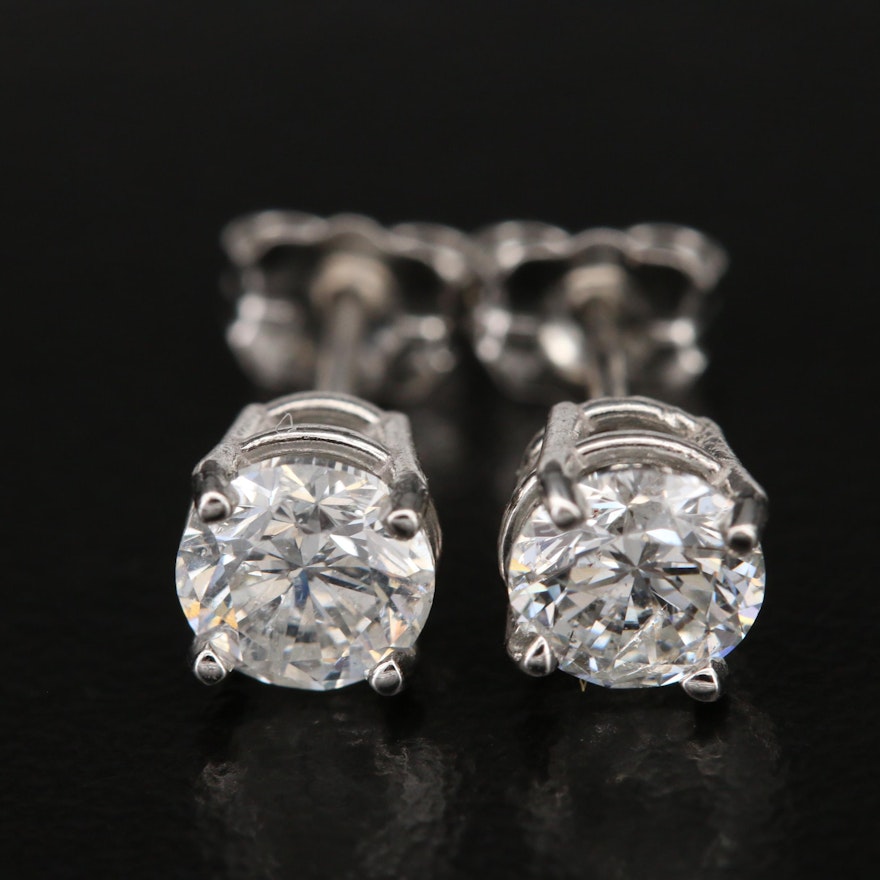 Platinum 1.14 CTW Diamond Stud Earrings with GIA Dossier and eReport