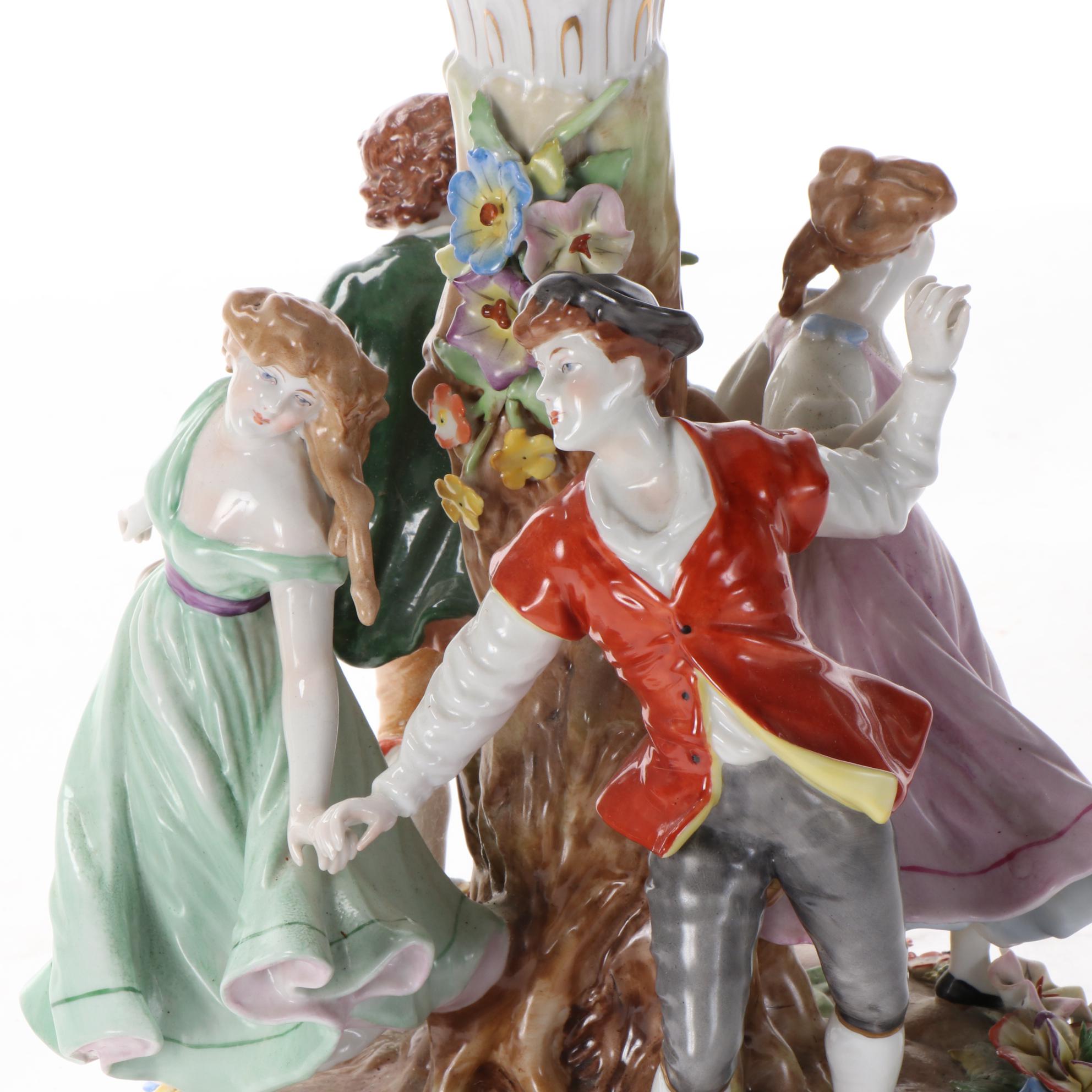 Dresden Style Porcelain Table Lamp with Lithophanes in Shade, Mid-20th C.