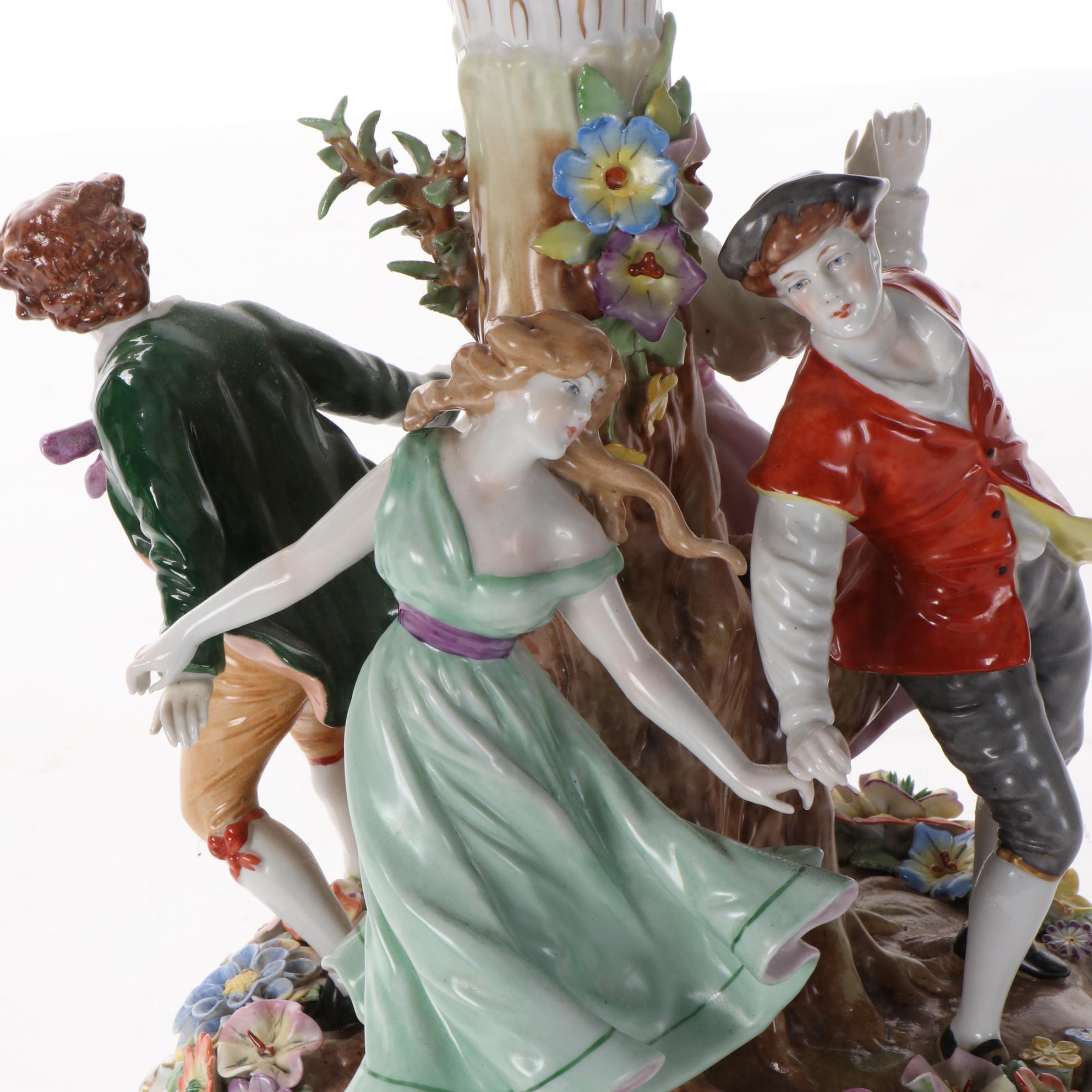 Dresden Style Porcelain Table Lamp with Lithophanes in Shade, Mid-20th C.